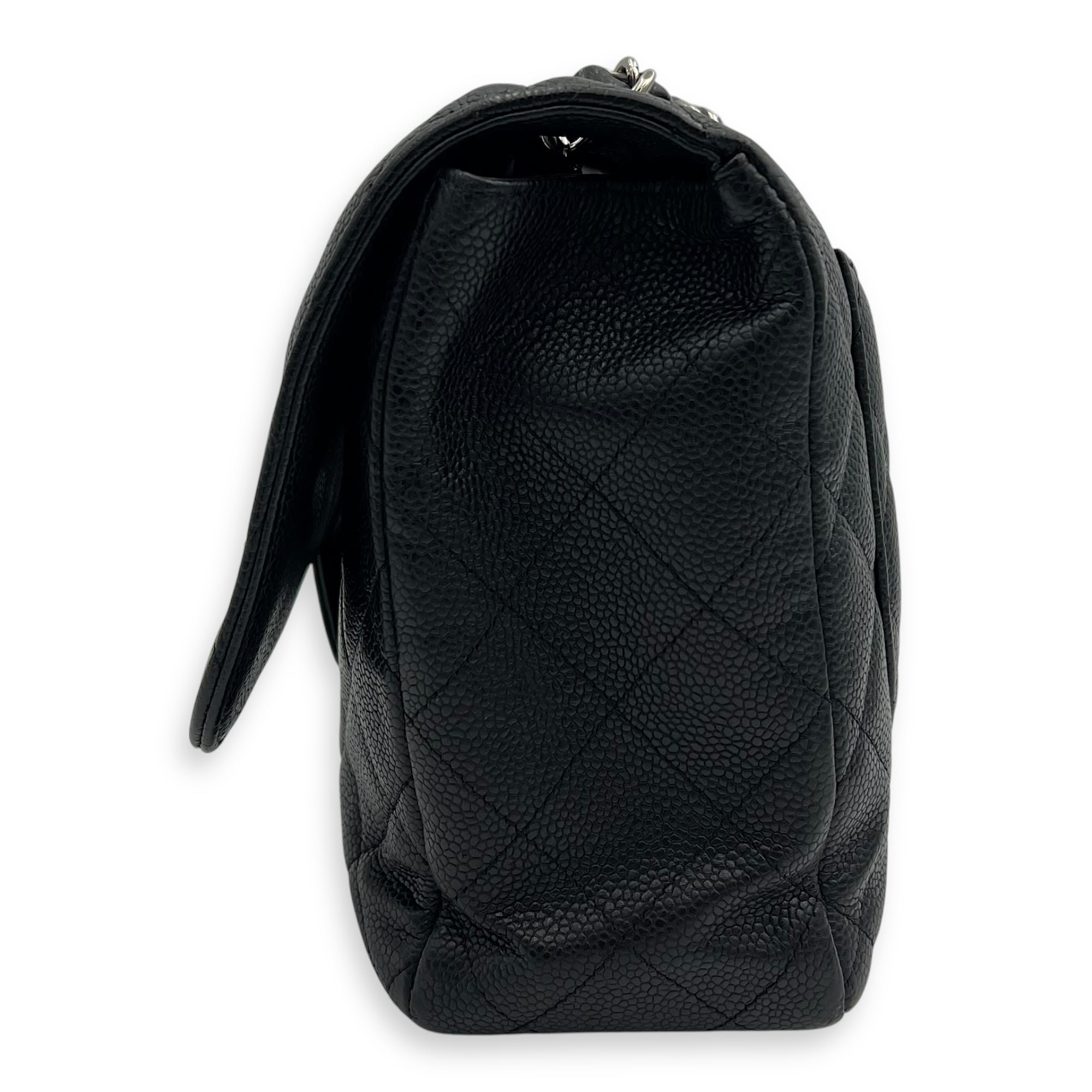 Classic Jumbo Black Shoulder Bag in Caviar Leather, Silver hardware - Image 5