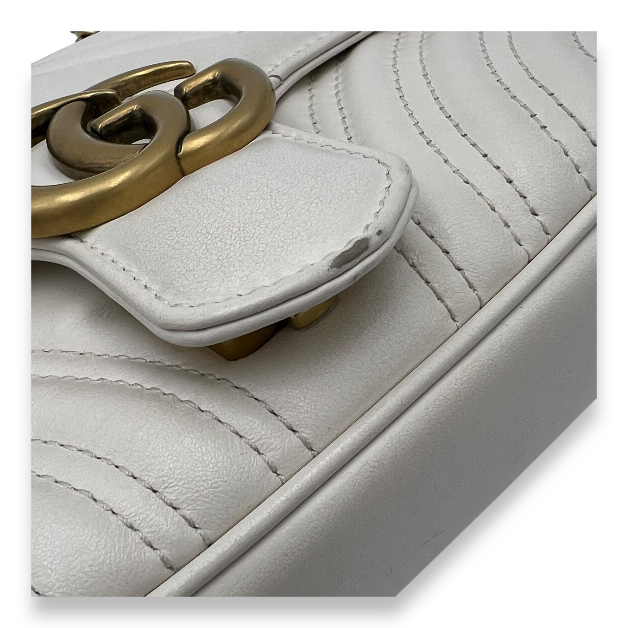 GG Marmont Shoulder Bag Mini White in Calfskin , Brushed Gold Hardware - Image 7