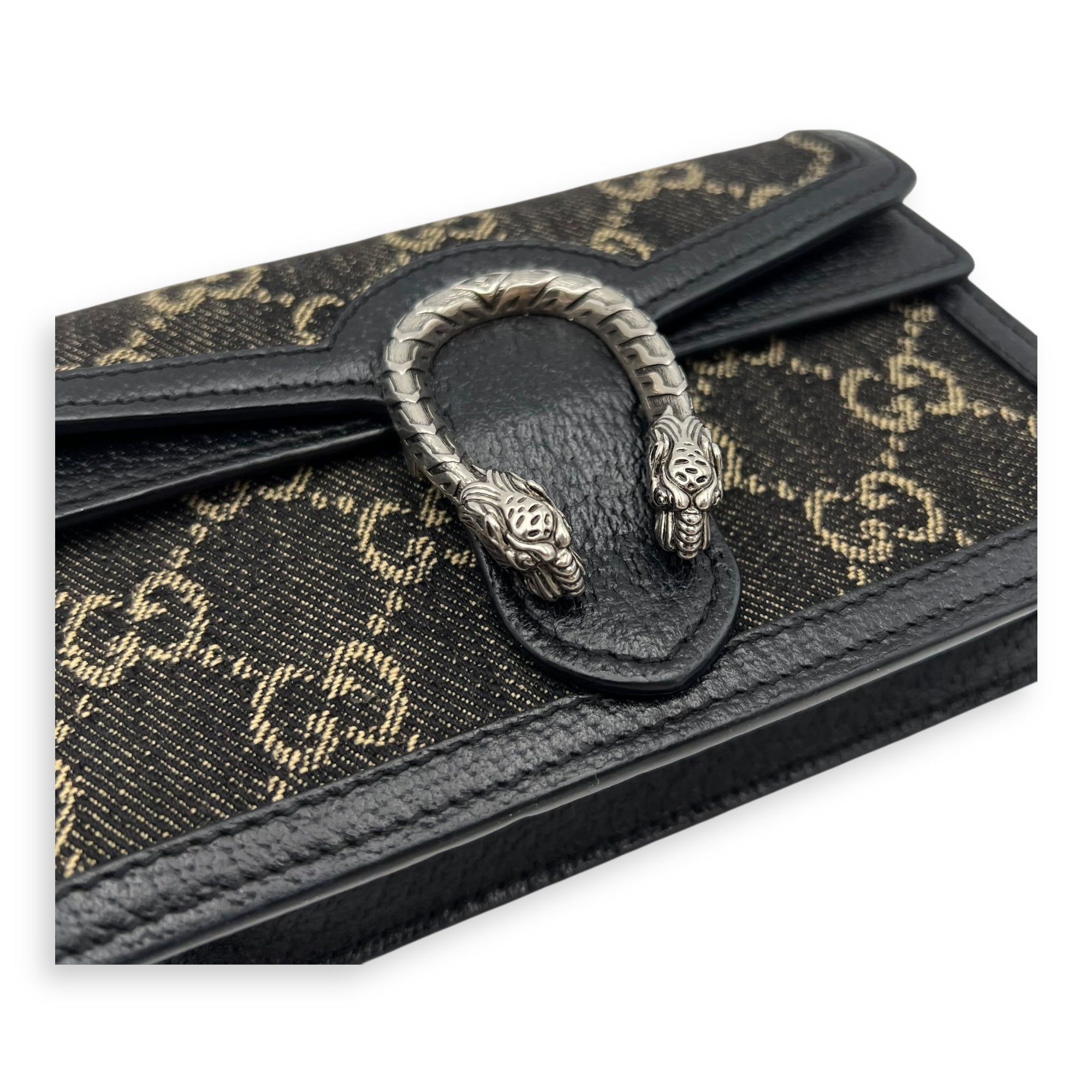 Dionysus Super Mini Black Crossbody Bag in Canvas, Silver hardware - Image 7