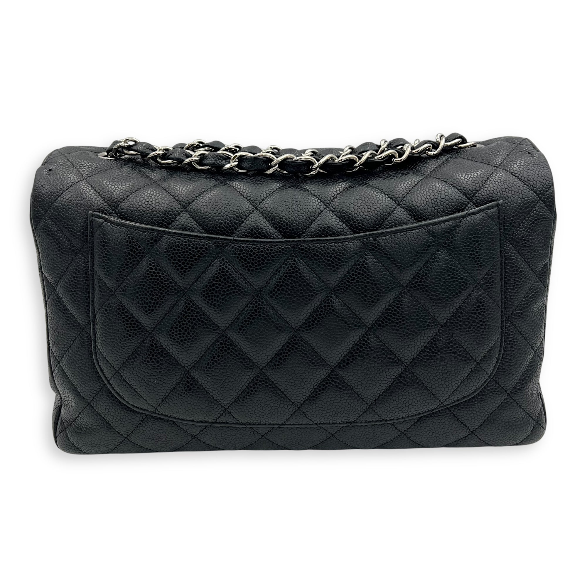Classic Jumbo Black Shoulder Bag in Caviar Leather, Silver hardware - Image 3