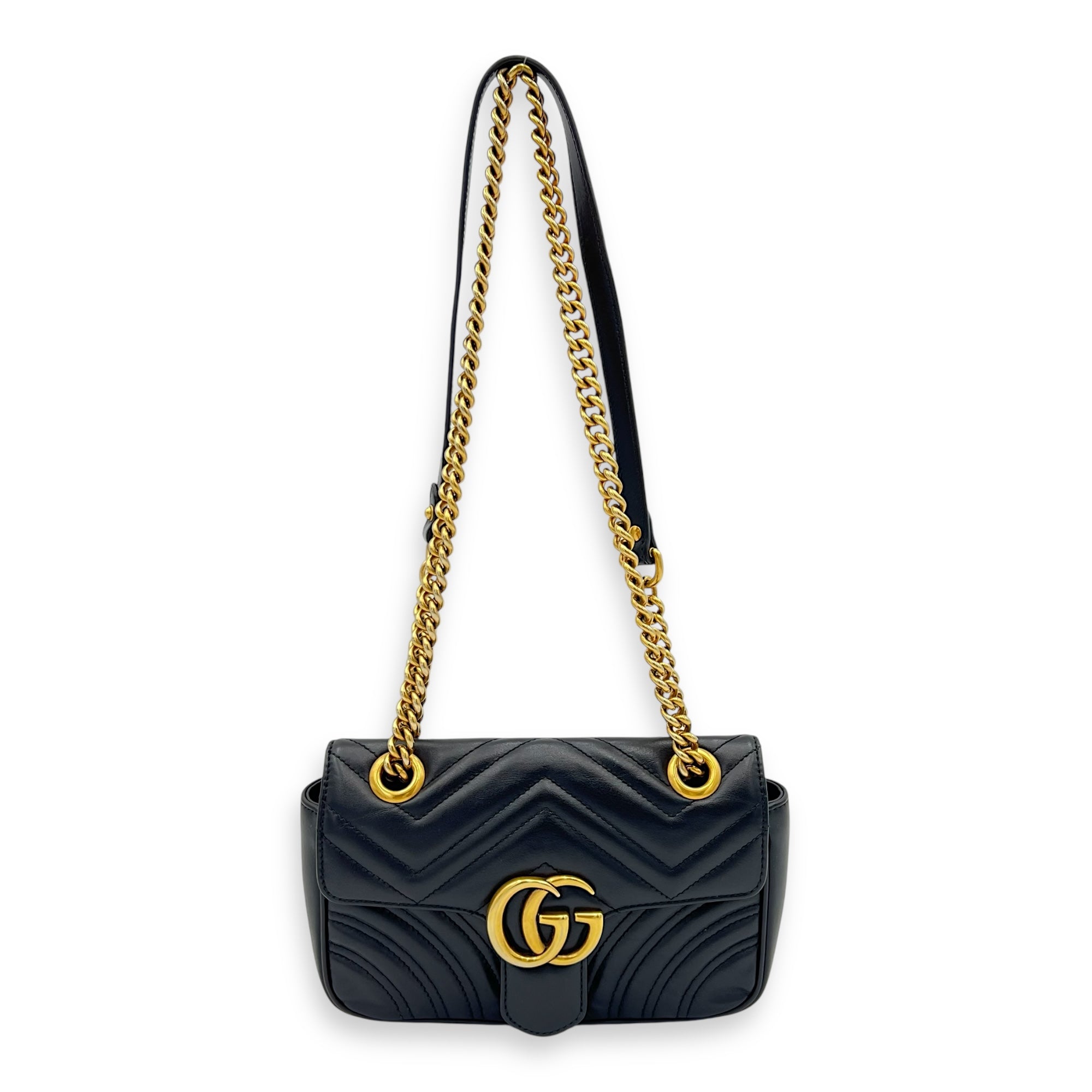 GG Marmont Shoulder Bag Mini Black in Calfskin, Gold hardware - Image 11