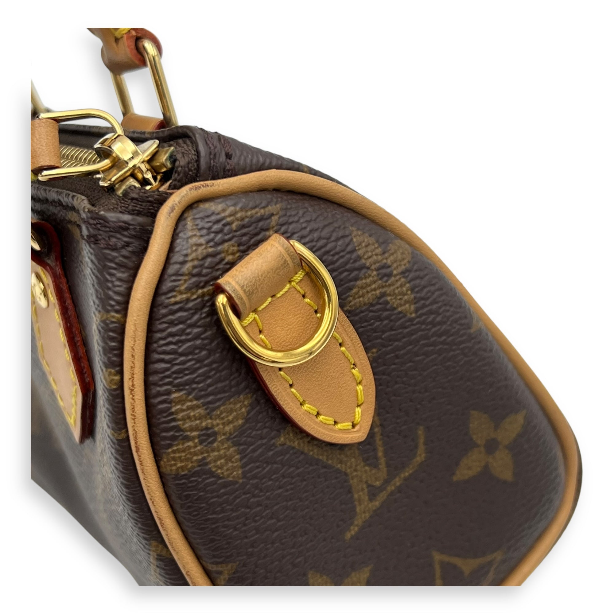 Speedy Top Handle Bag Nano Brown in Monogram Coated Canvas, Gold hardware - Image 8