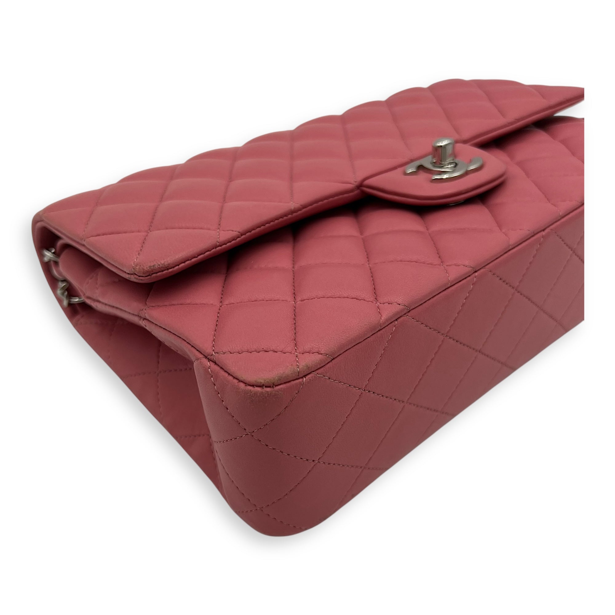 Classic Medium Pink Shoulder Bag in Lambskin, Silver hardware - Image 11