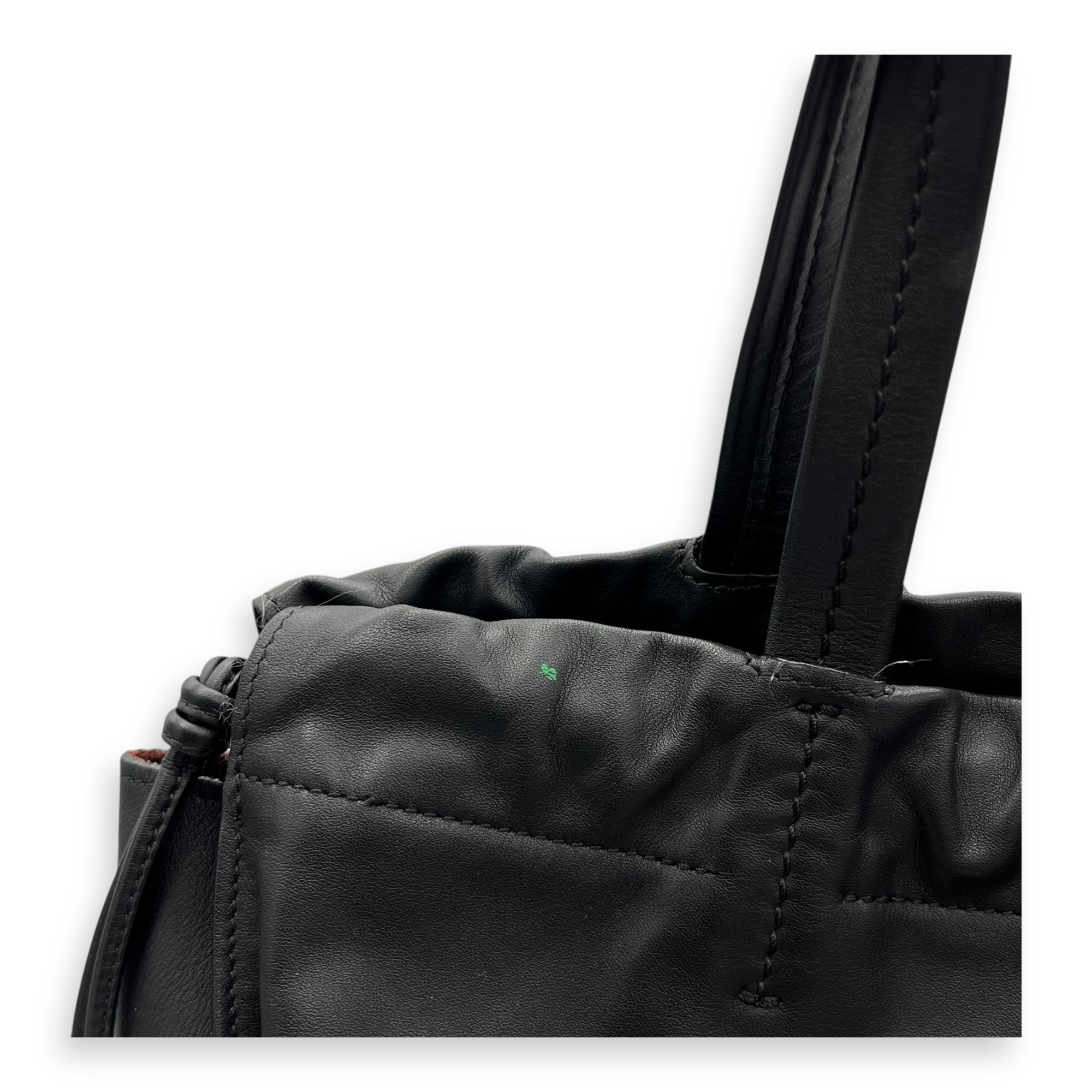 Drawstring Top Handle Bag Black in Calfskin, Silver hardware - Image 8