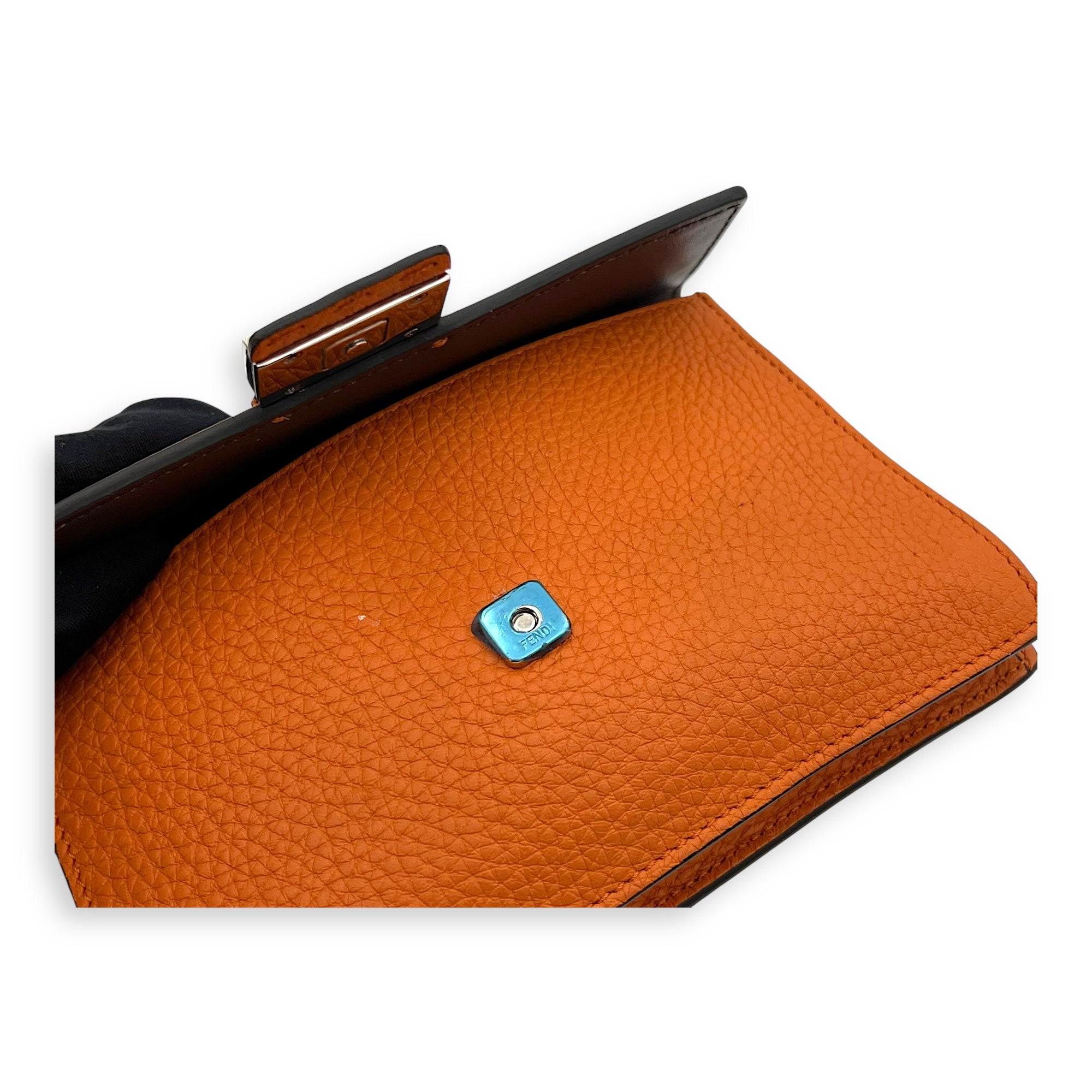 Baguette Crossbody Bag Orange in Calfskin, Silver hardware - Image 8