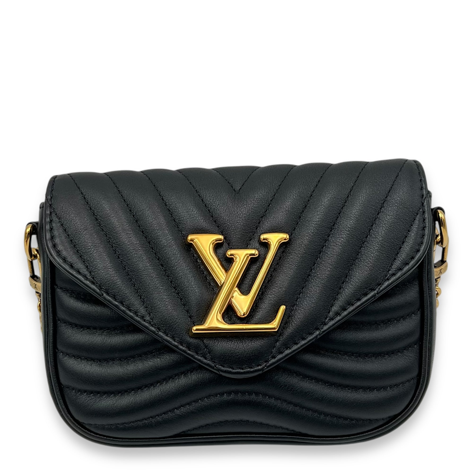 New Wave Crossbody Bag Black in Calfskin, Gold hardware