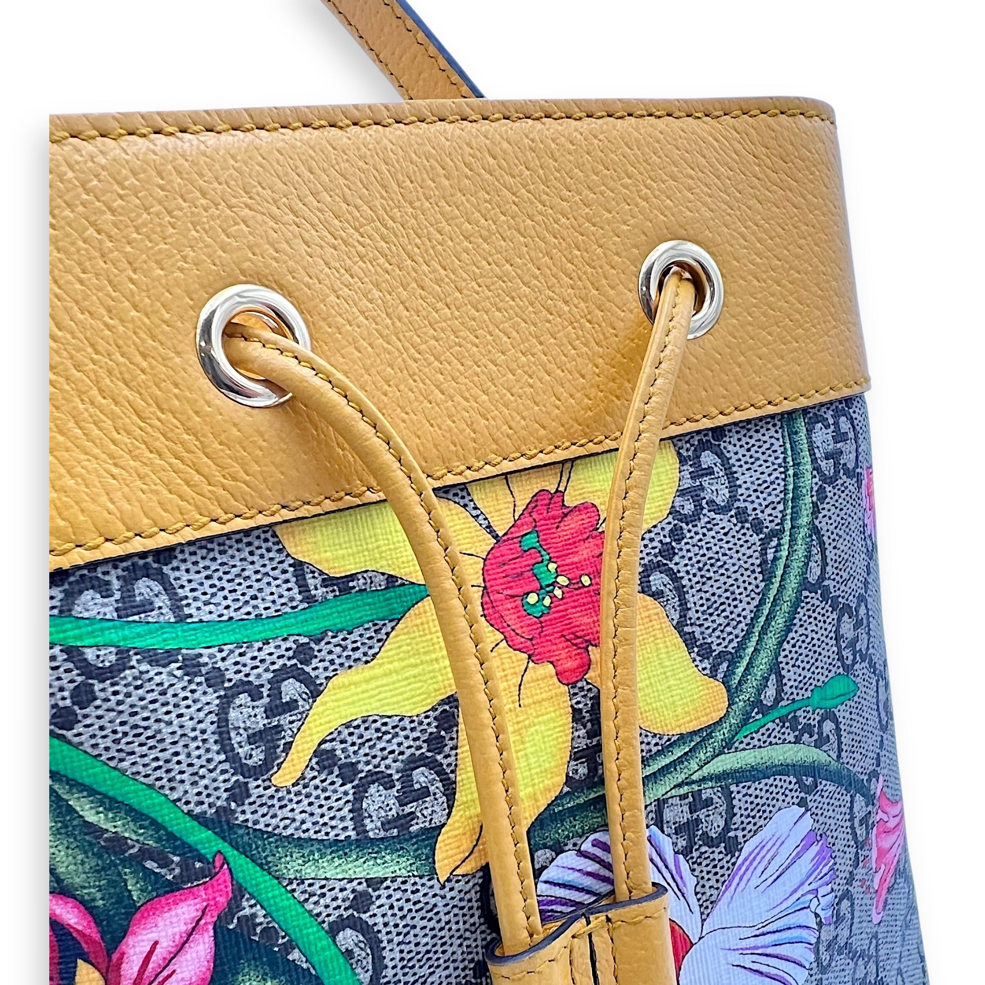 Ophidia Bucket Bag Yellow in Coated Canvas, Gold hardware - Image 9