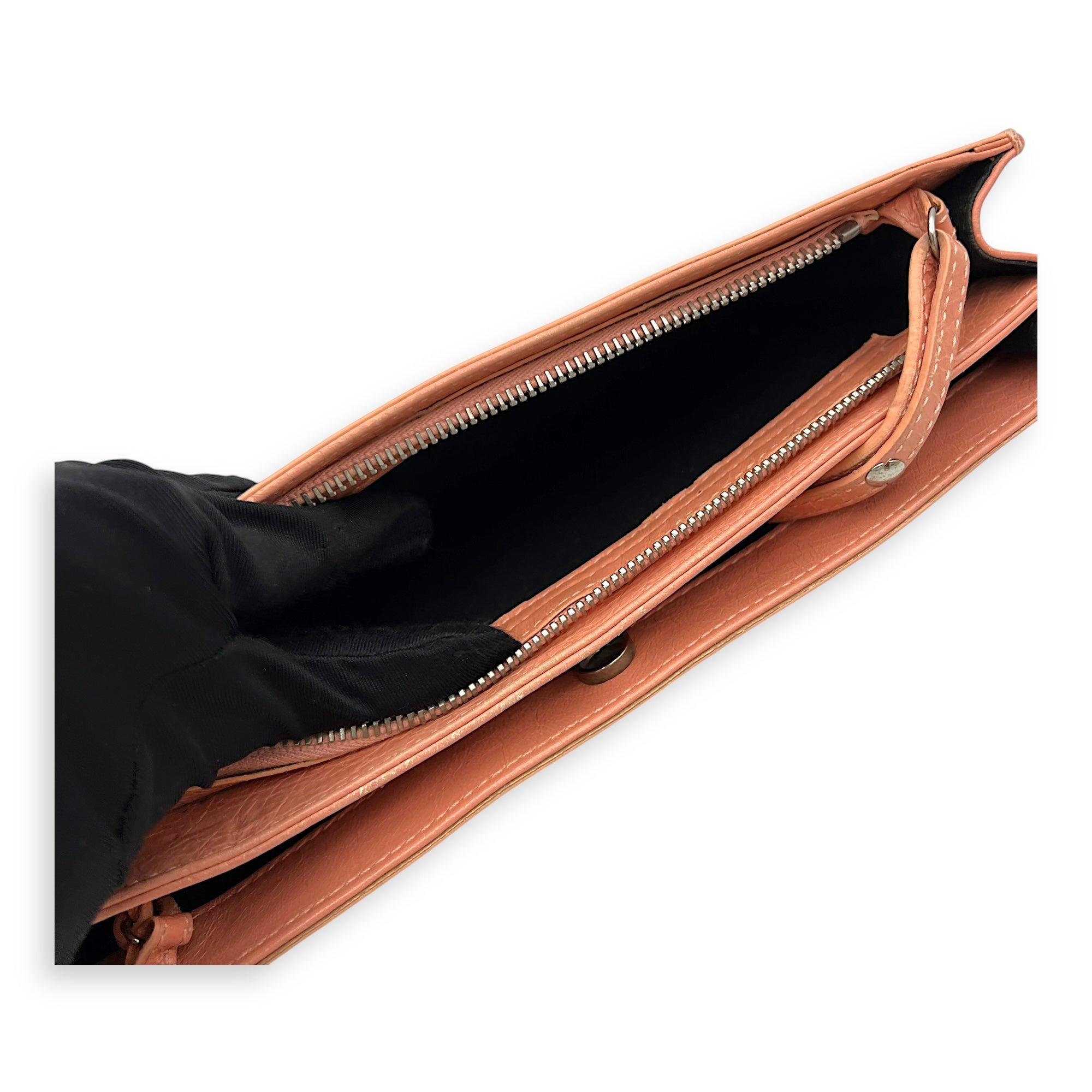 Pochette Peach Crossbody Bag in Distressed Leather, Silver hardware - Image 9