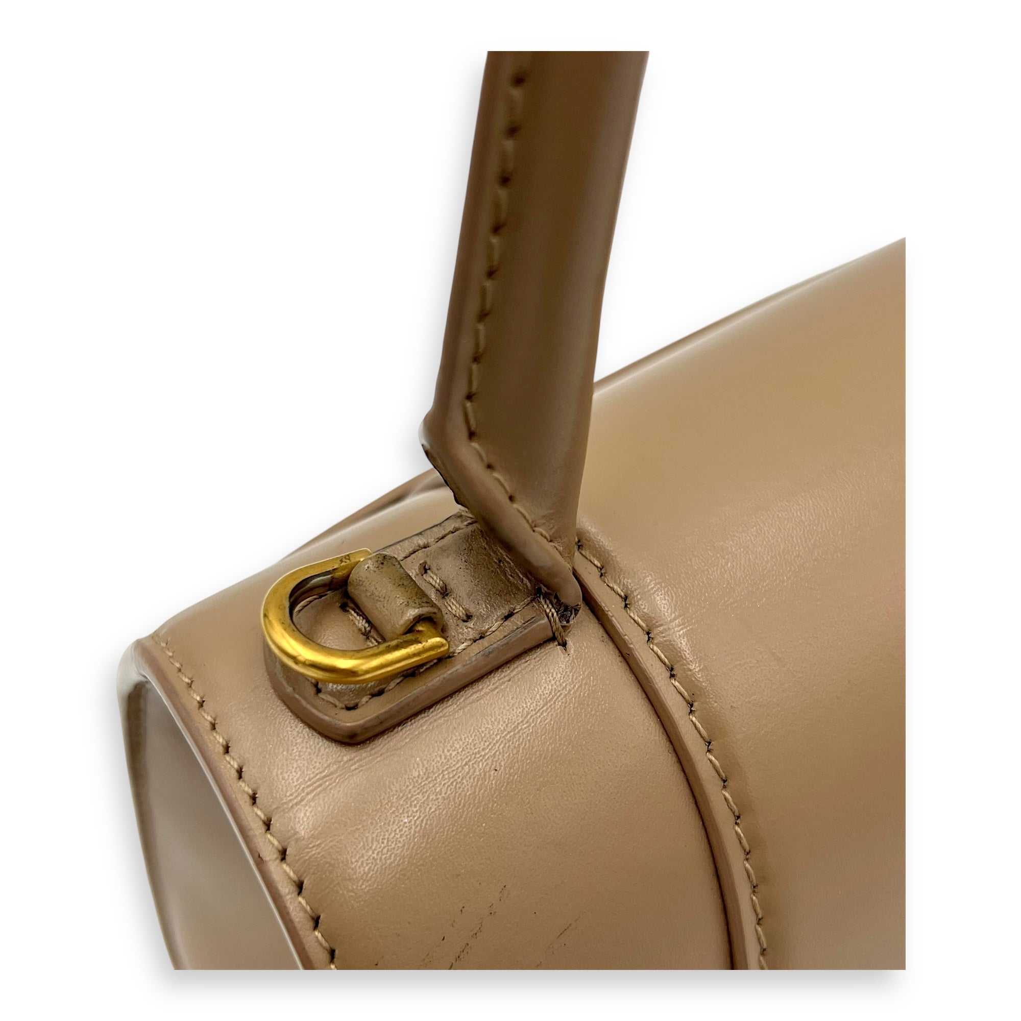 Hourglass Small Beige Top Handle Bag in Calfskin, Gold hardware - Image 9