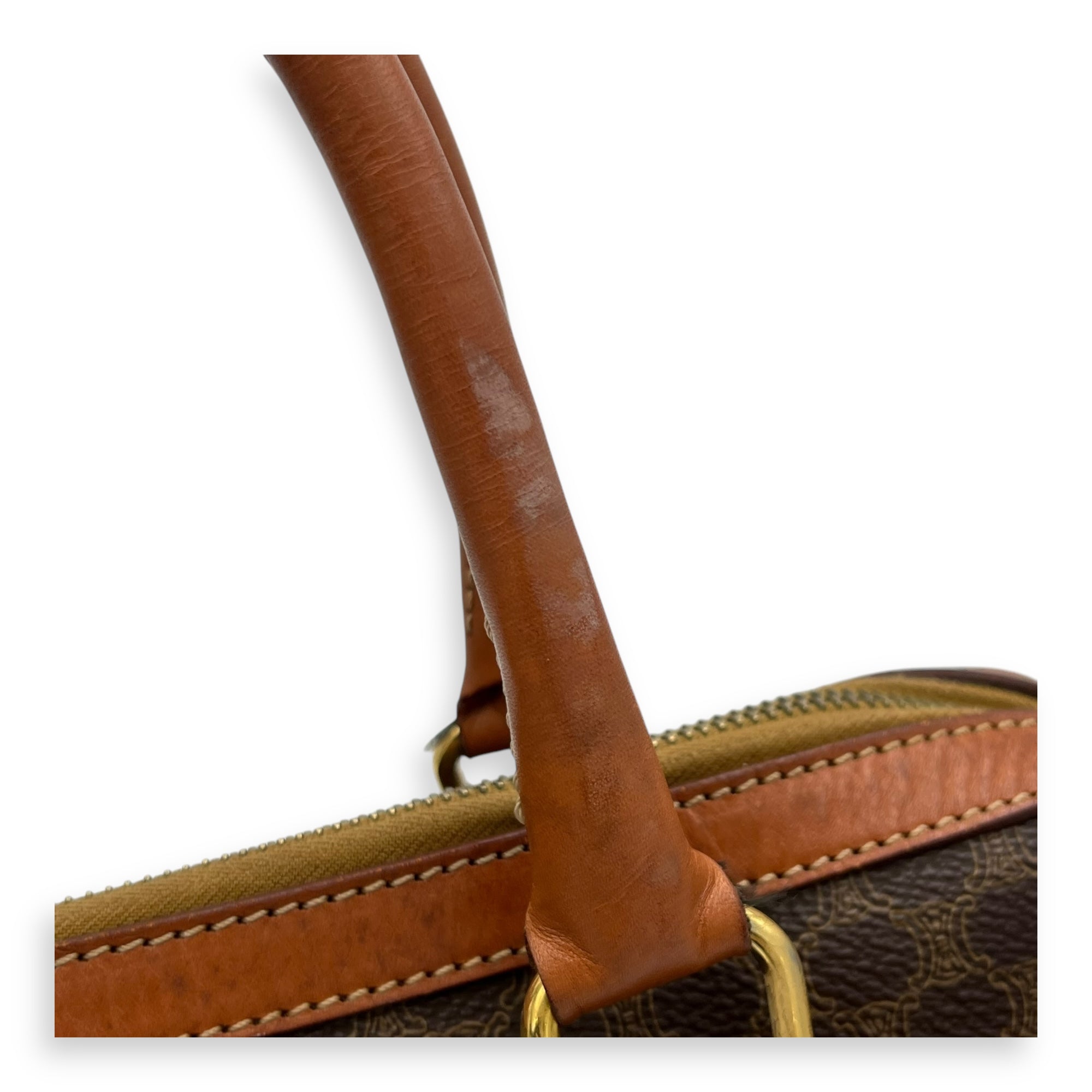 Vintage Macadam Boston Top Handle Bag Brown in Coated Canvas, Gold hardware - Image 10