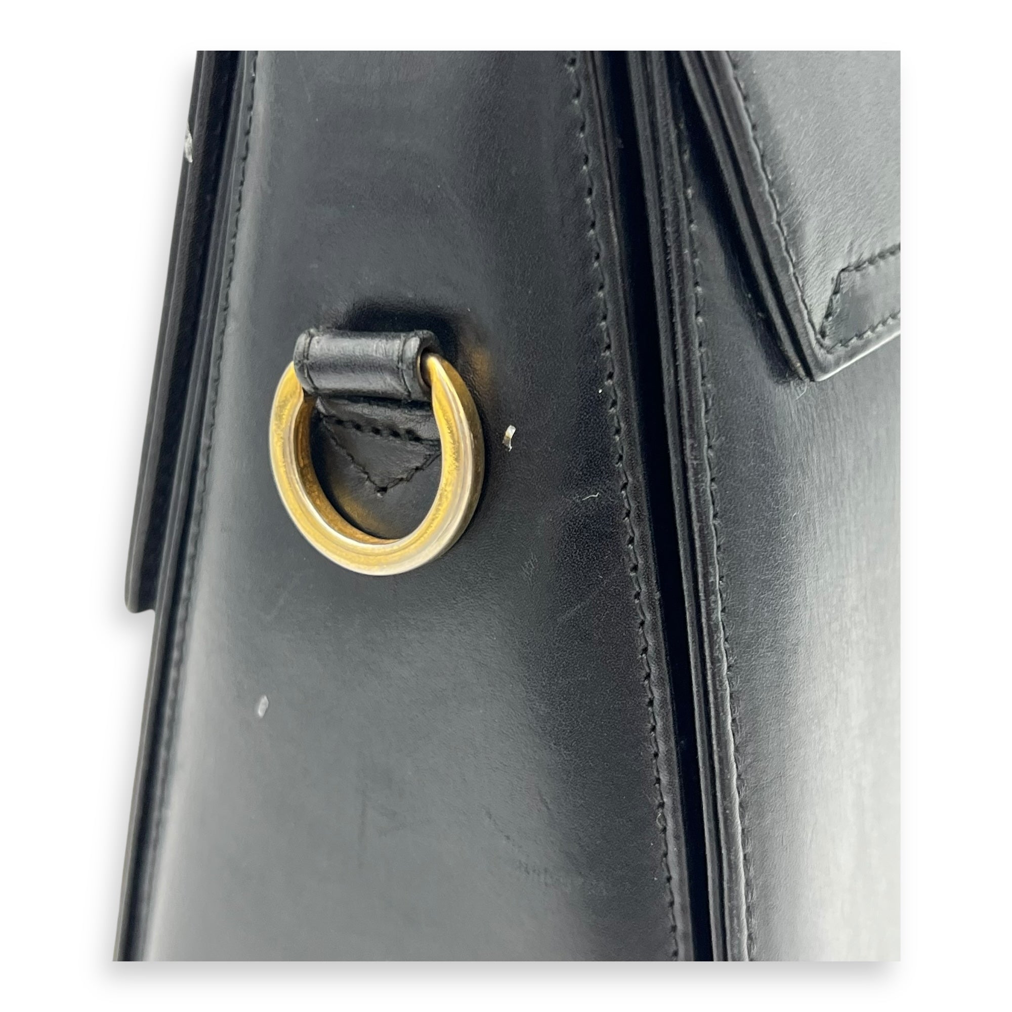 Gancini Black Top Handle Bag in Calfskin, Gold hardware - Image 10