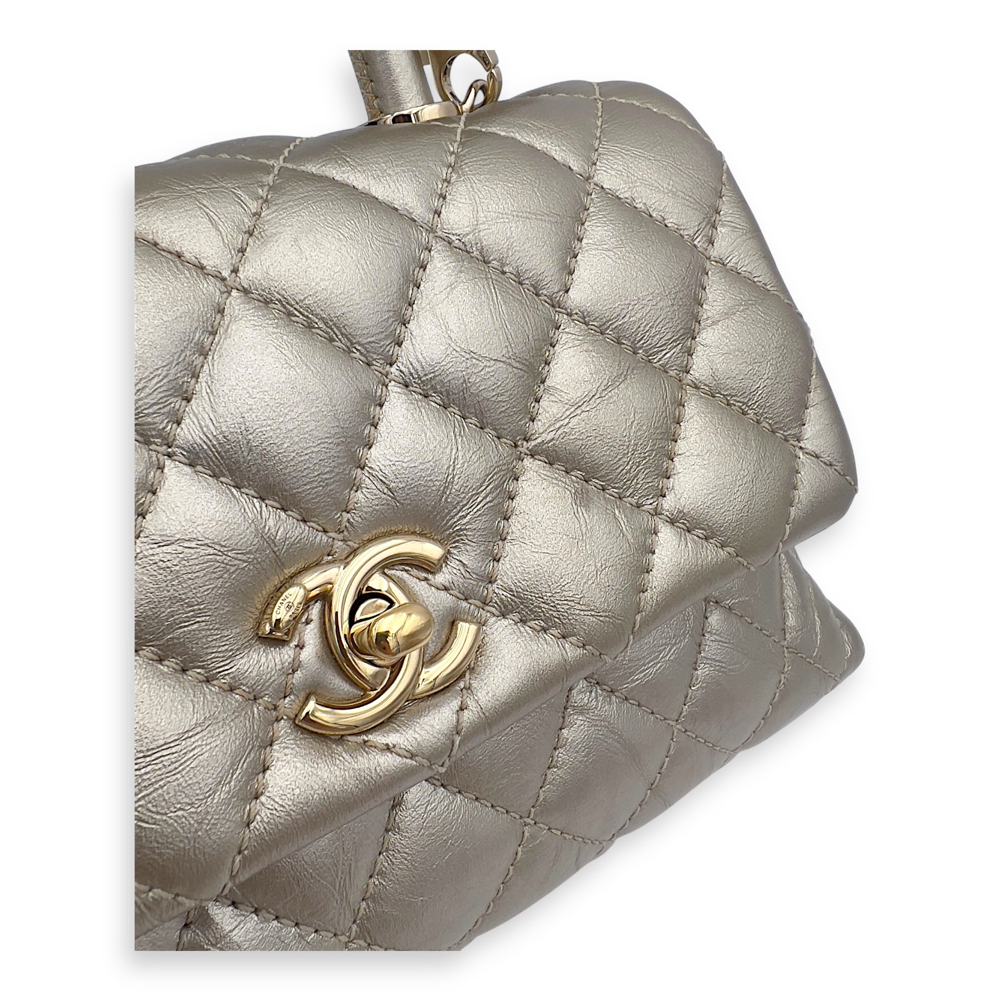 Coco Small Gold Top Handle Bag in Calfskin, Gold hardware - Image 8