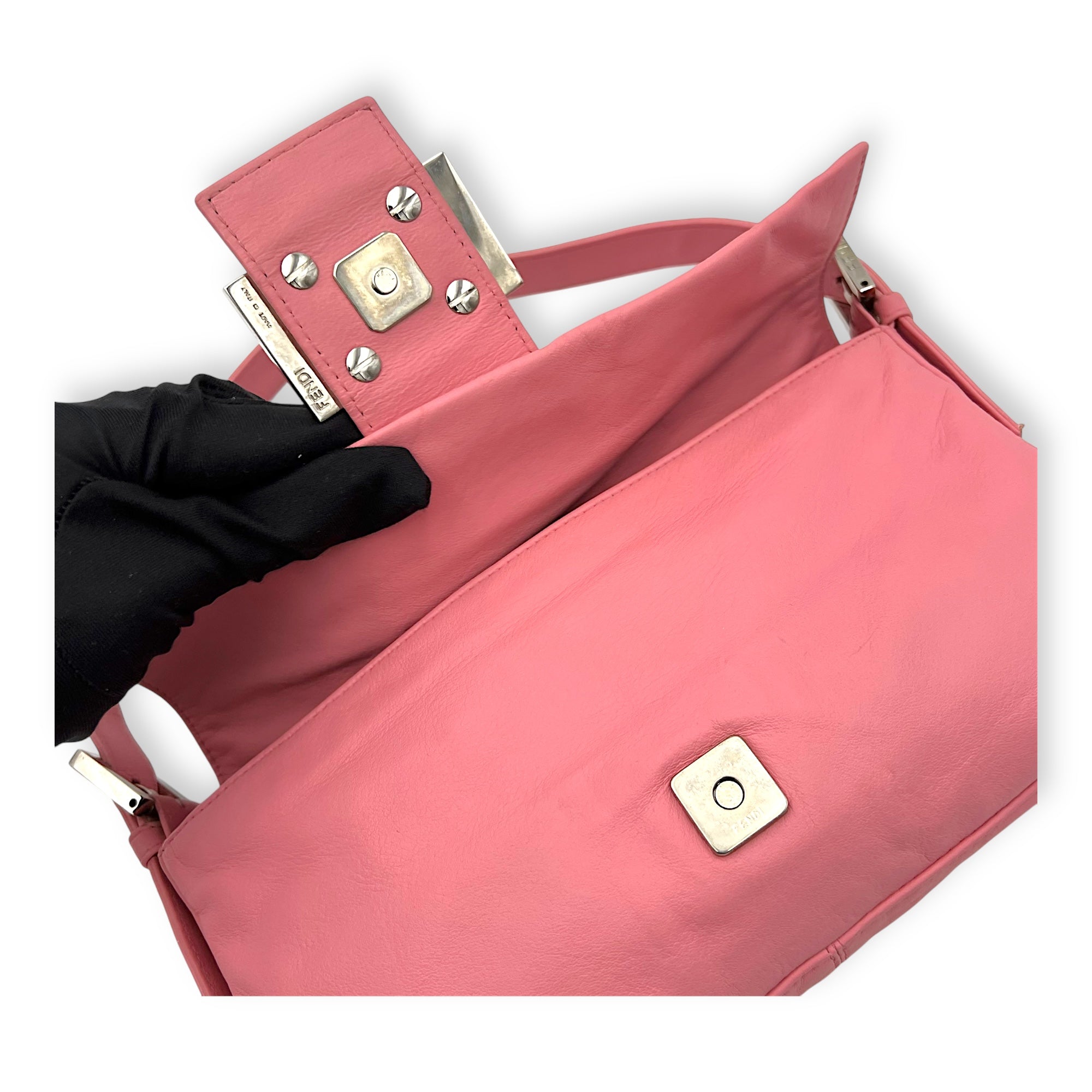 Baguette Shoulder Bag Pink in Calfskin, Silver hardware - Image 11