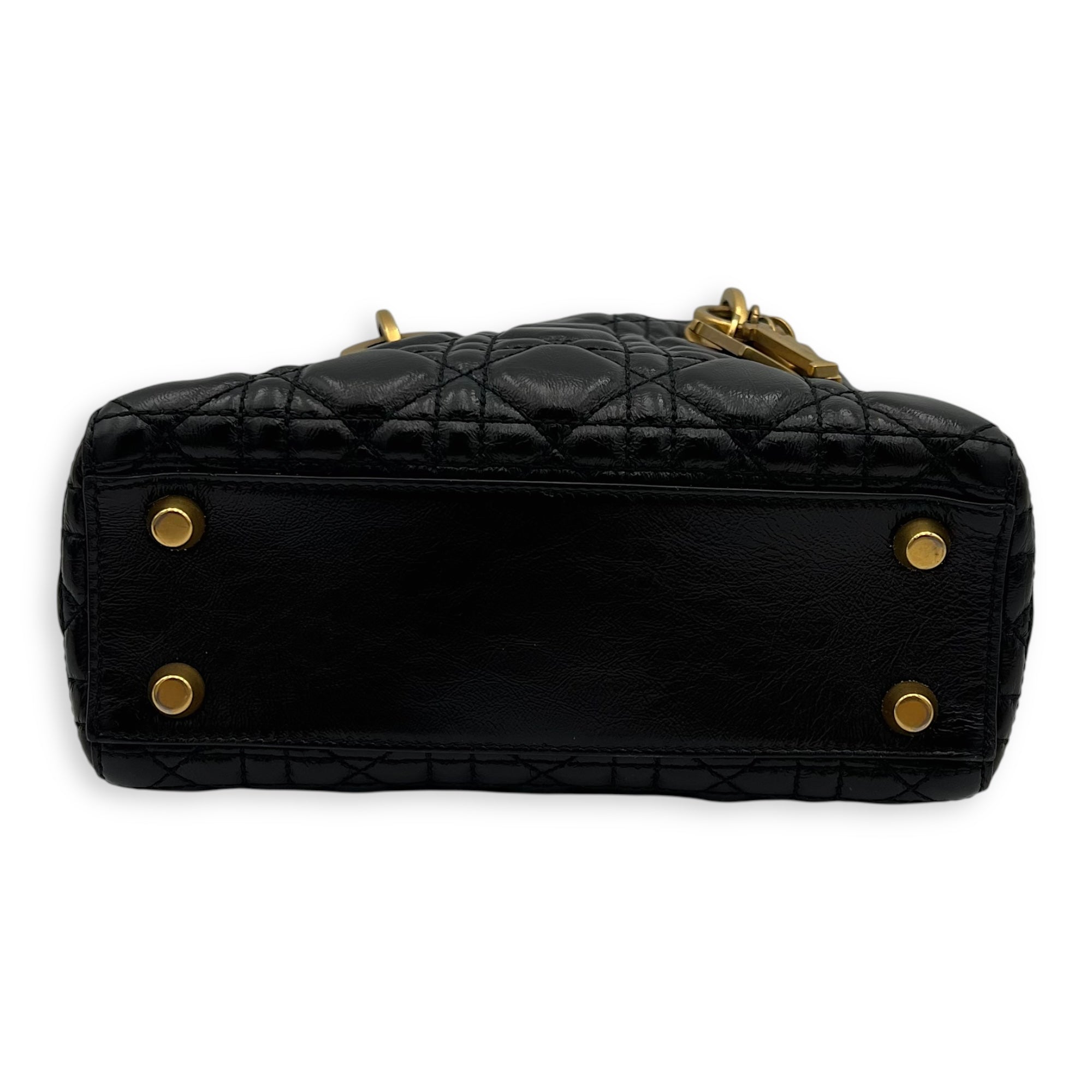 Lady Dior Top Handle Bag Small Black in Calfskin, Gold hardware - Image 6