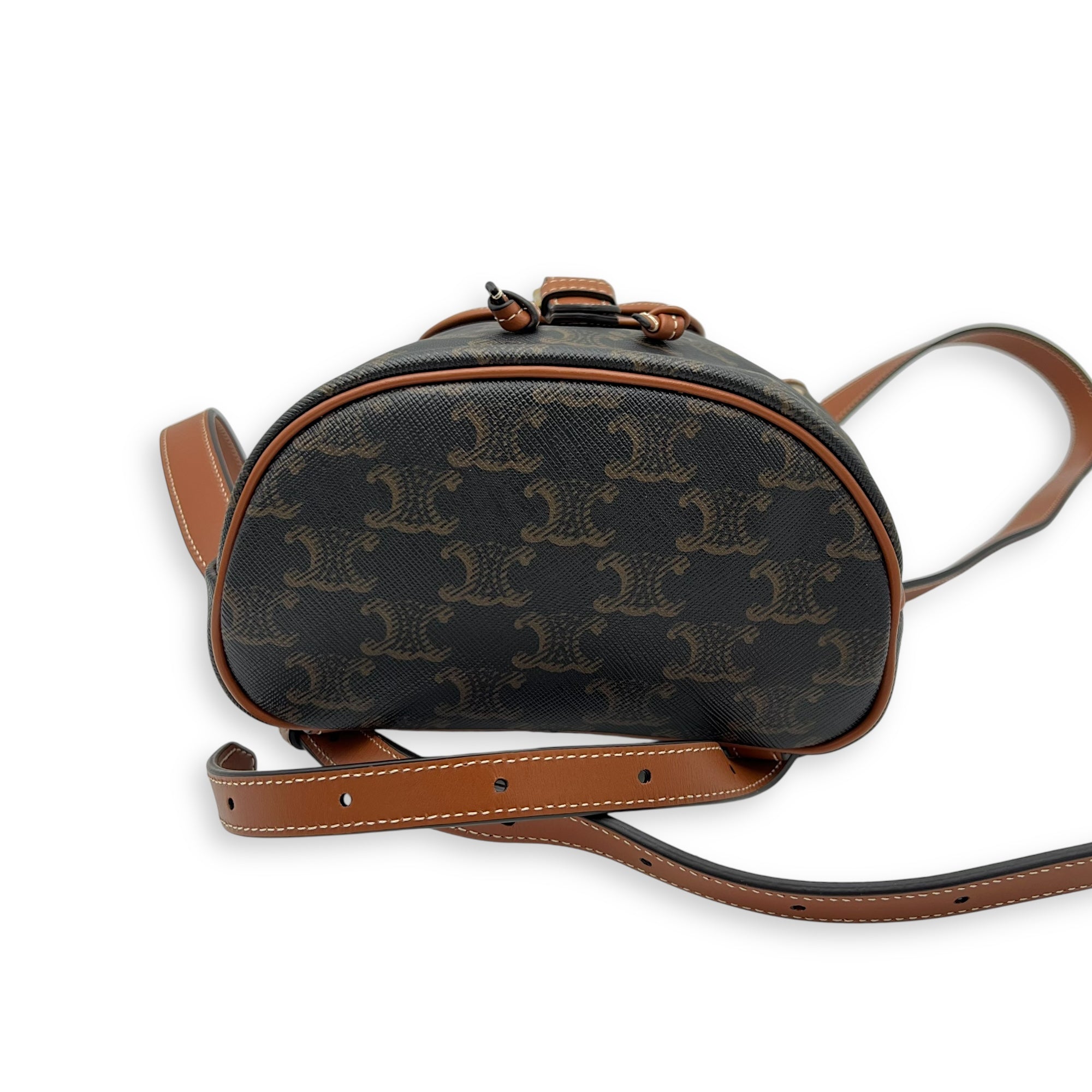 Folco Backpack Brown in Coated Canvas, Gold hardware - Image 6