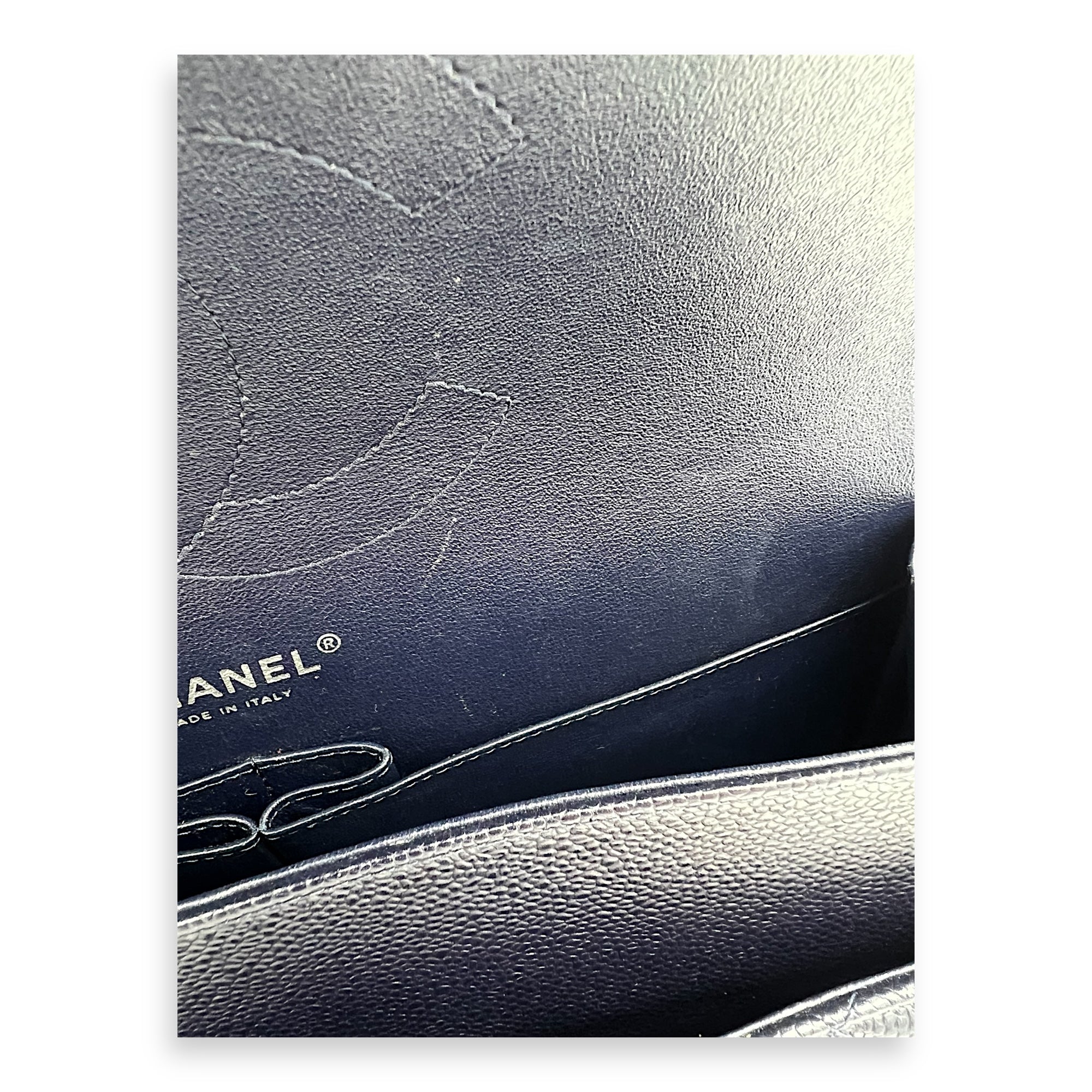 Classic Jumbo Blue Shoulder Bag in Caviar Leather, Silver hardware - Image 8