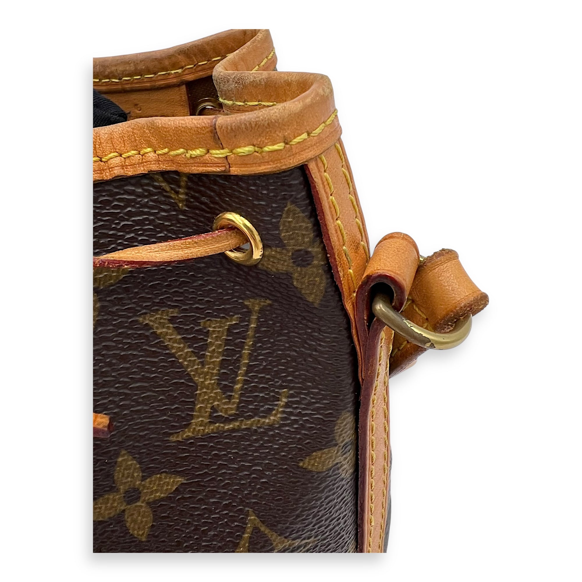 Noe Nano Brown Bucket Bag in Monogram Coated Canvas, Gold hardware - Image 9