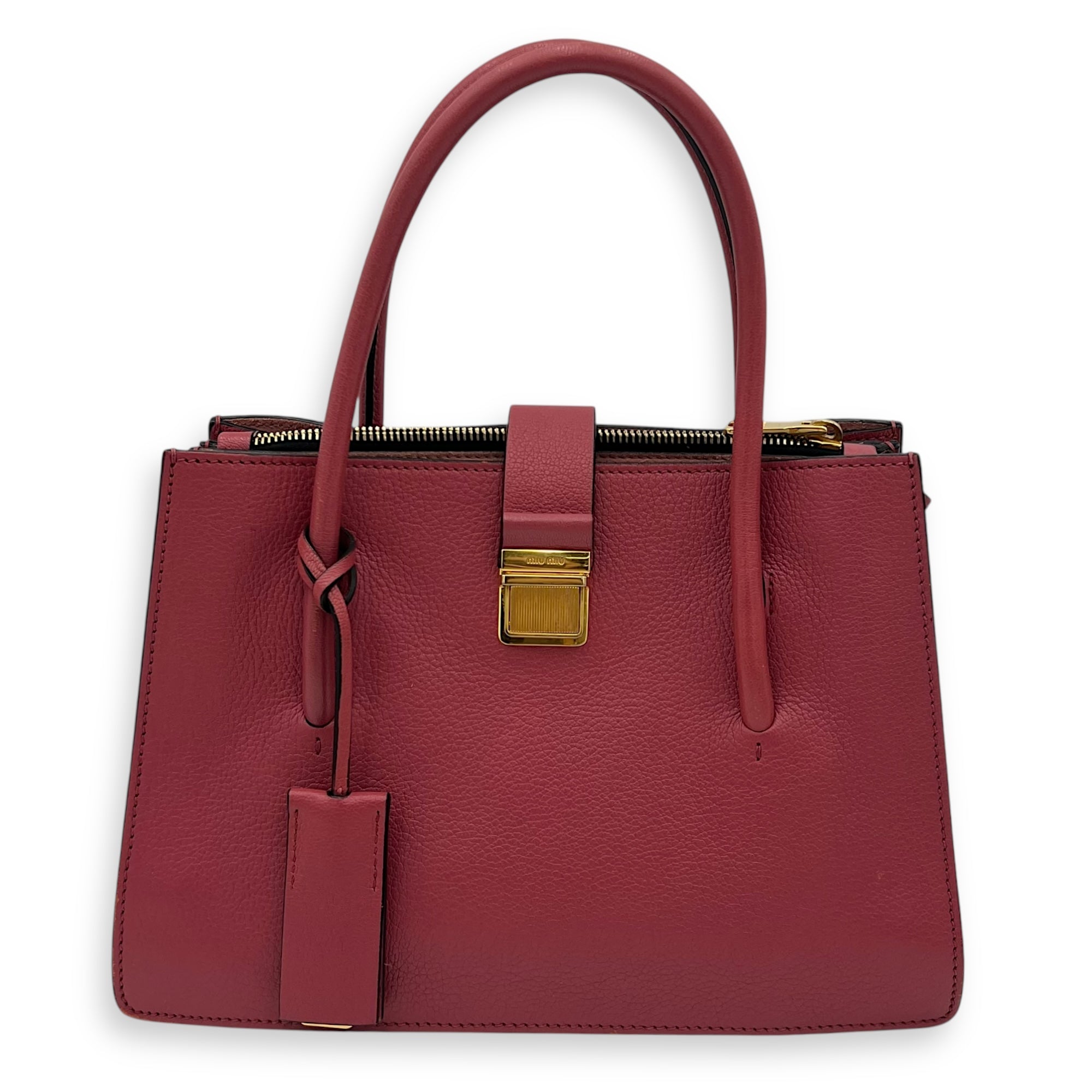 Madras Pink Top Handle Bag in Calfskin, Gold hardware