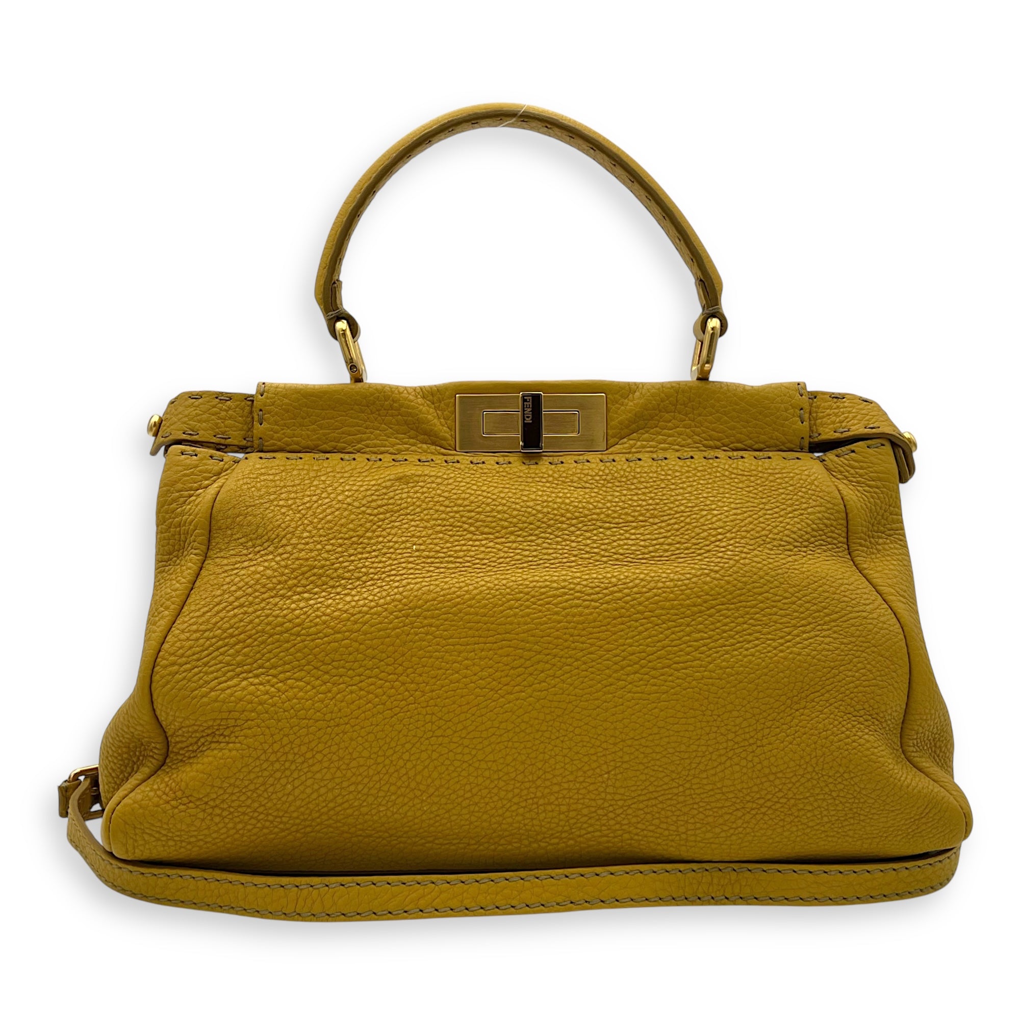 Peekaboo Top Handle Bag Yellow in Calfskin, Gold hardware - Image 13