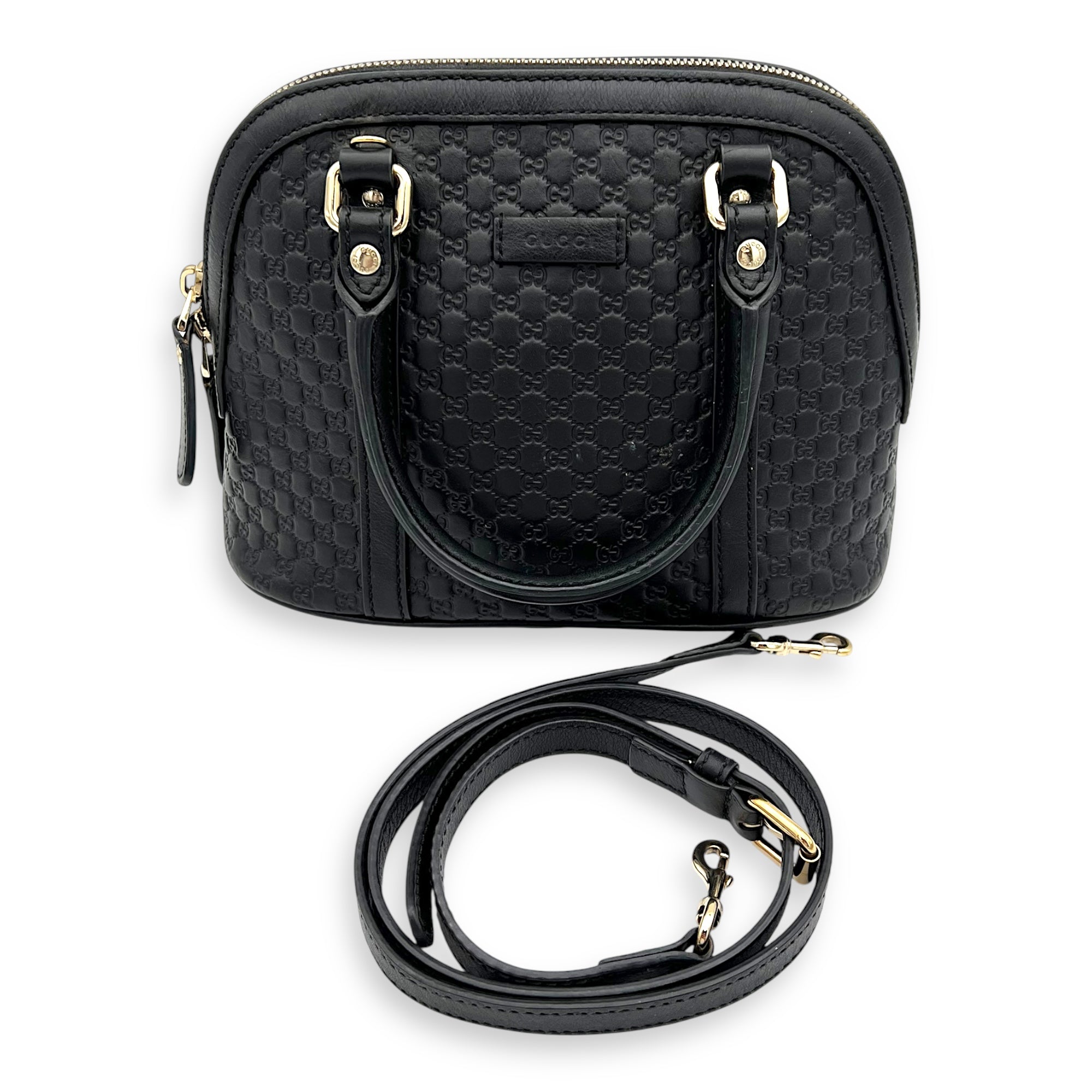 Micro gg Top Handle Bag Small Black in Calfskin, Gold hardware - Image 13