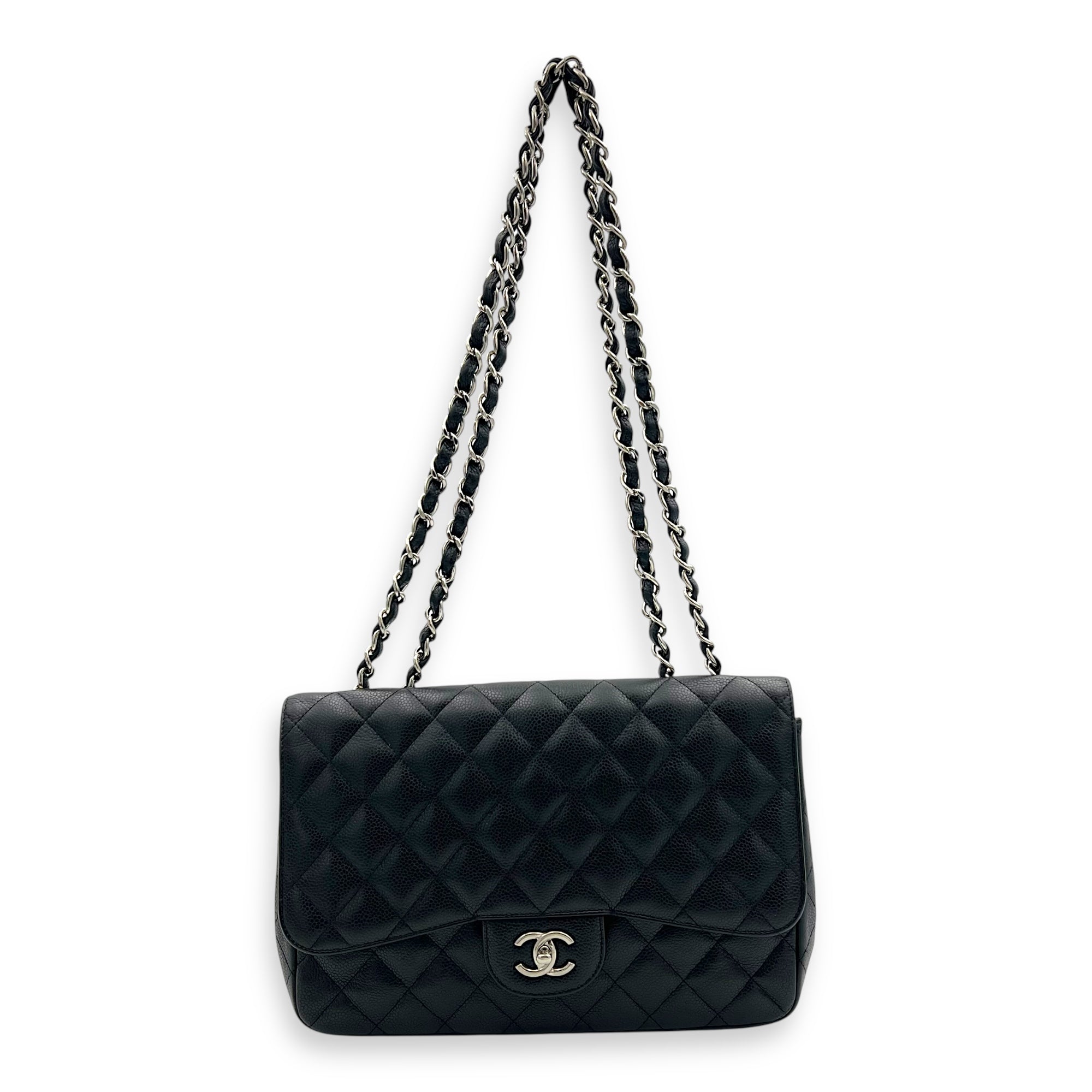 Classic Shoulder Bag Jumbo Black in Caviar Leather, Silver hardware - Image 11