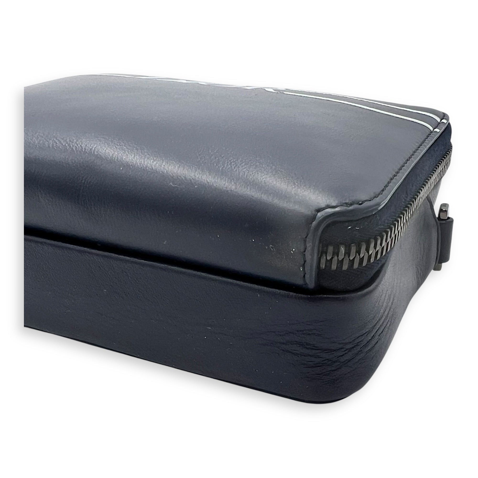 x Descente Double Zip Blue Crossbody Bag in Calfskin, Silver hardware - Image 14