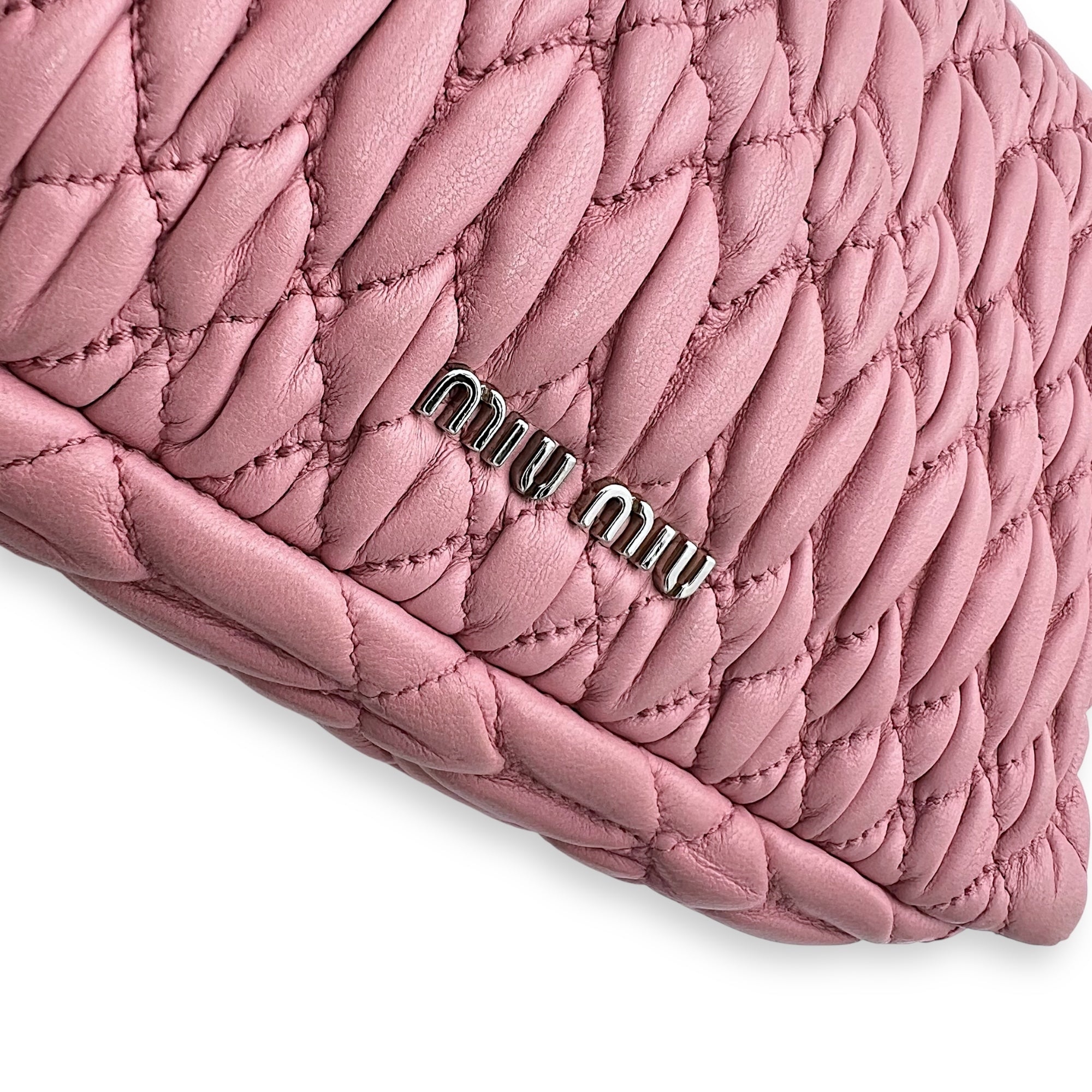 Matelassé Shoulder Bag Pink in Lambskin, Silver hardware - Image 14