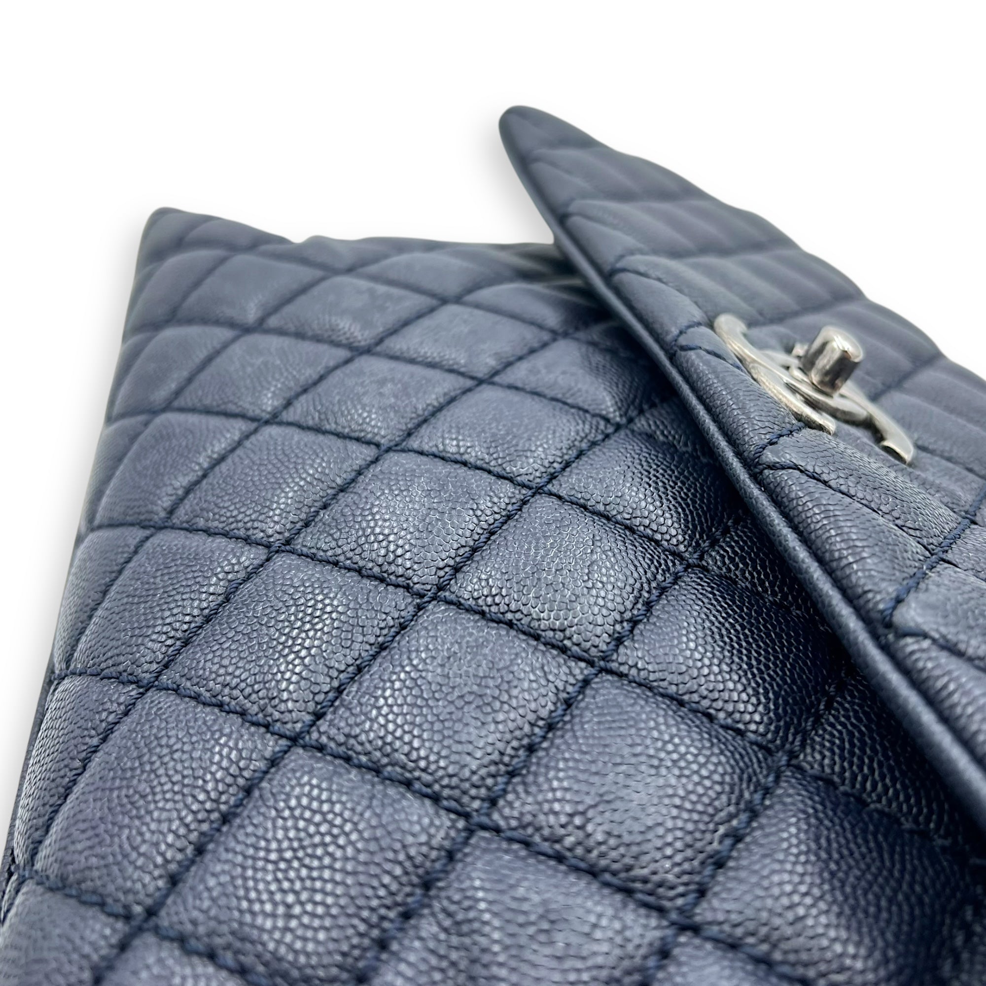 Coco Handle Quilted Top Handle Bag Blue in Caviar Leather, Silver hardware - Image 15