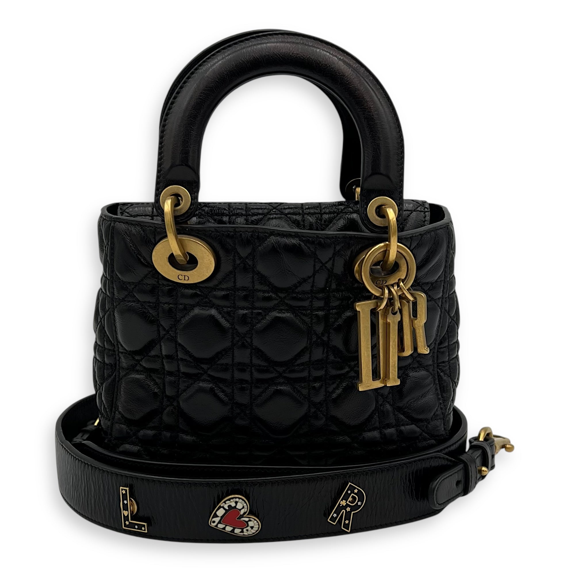Lady Dior Top Handle Bag Small Black in Calfskin, Gold hardware - Image 12