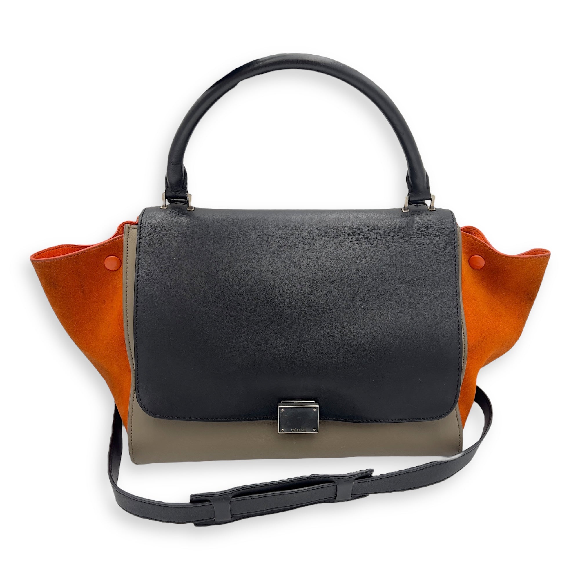 Trapeze Top Handle Bag Medium Black in Calfskin, Silver hardware - Image 14