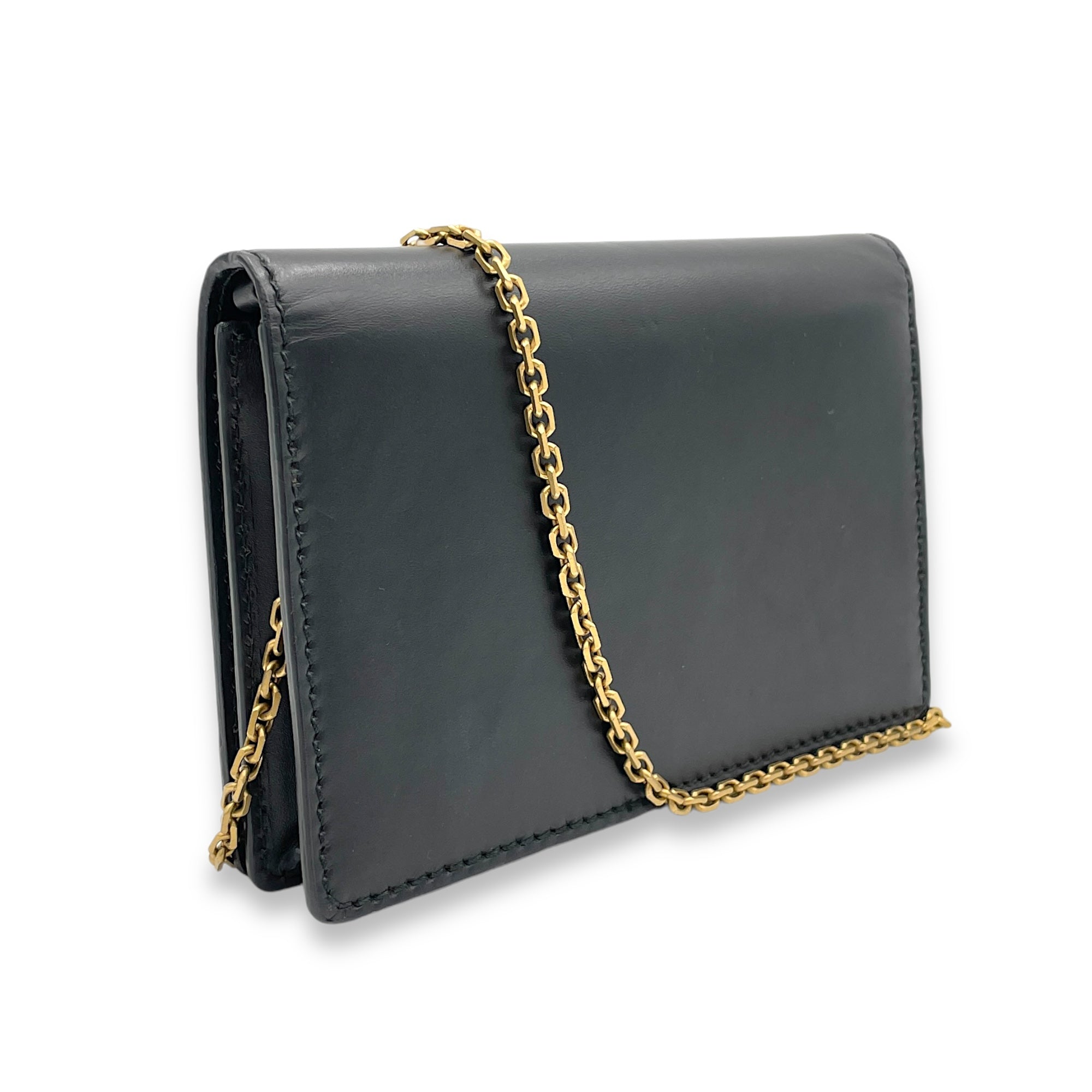 J'adior Black Wallet On Chain in Calfskin, Brushed Gold hardware - Image 5
