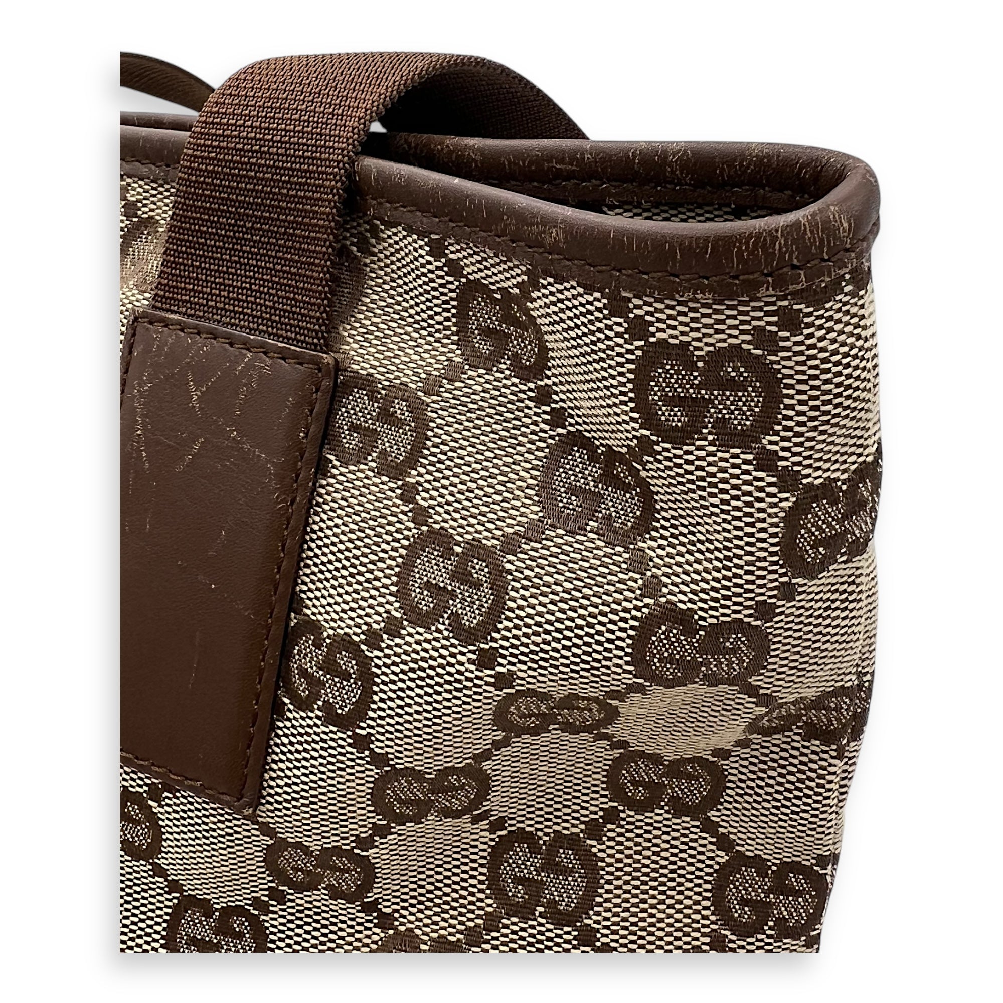 Vintage Tote Bag Brown in Coated Canvas, Silver hardware - Image 8