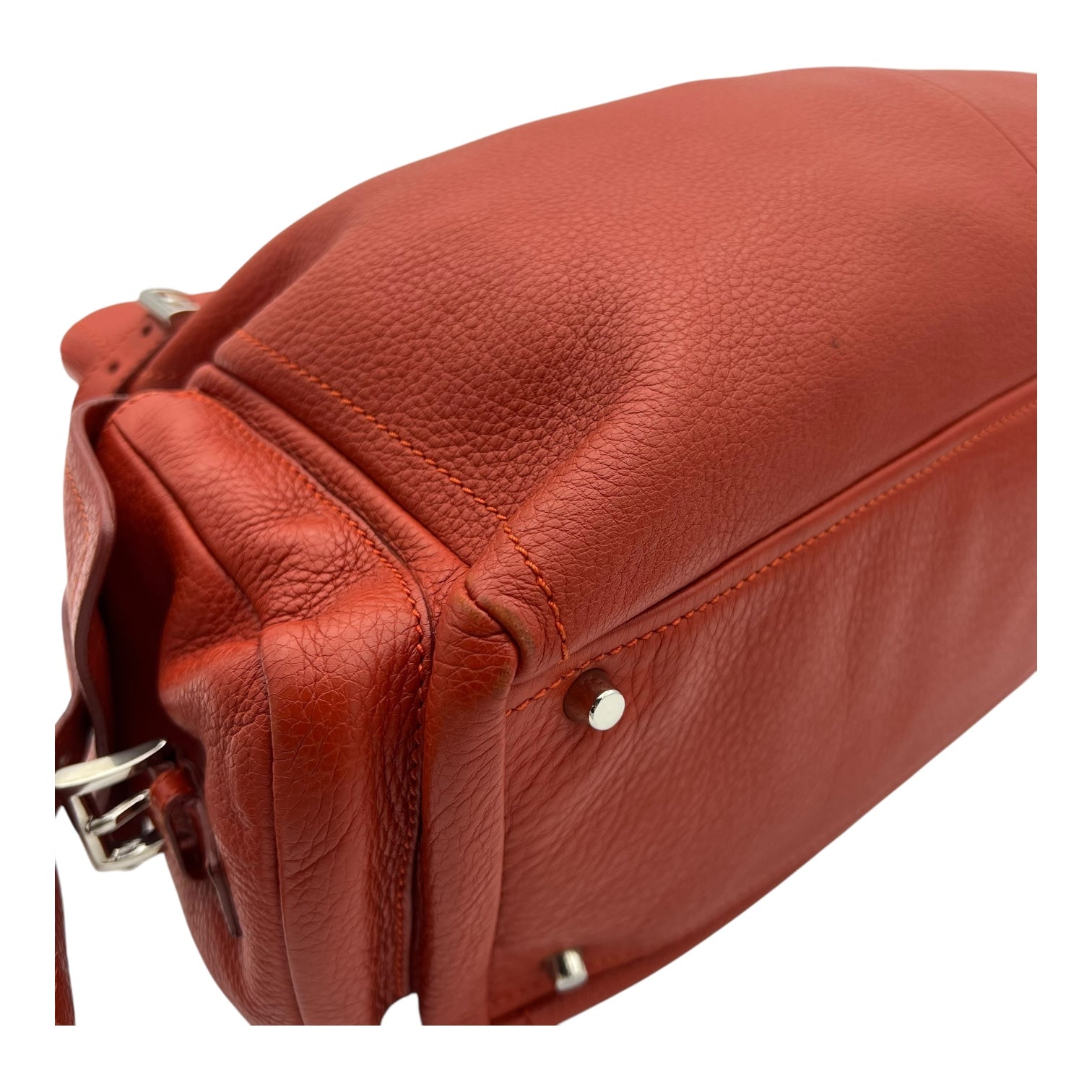 Vitello Daino Red Shoulder Bag in Calfskin, Silver hardware - Image 15