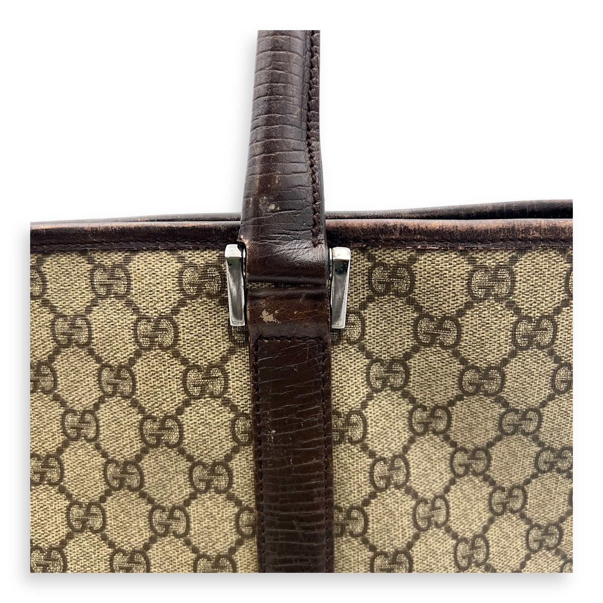 Vintage Top Handle Bag Brown in Coated Canvas, Silver hardware - Image 18