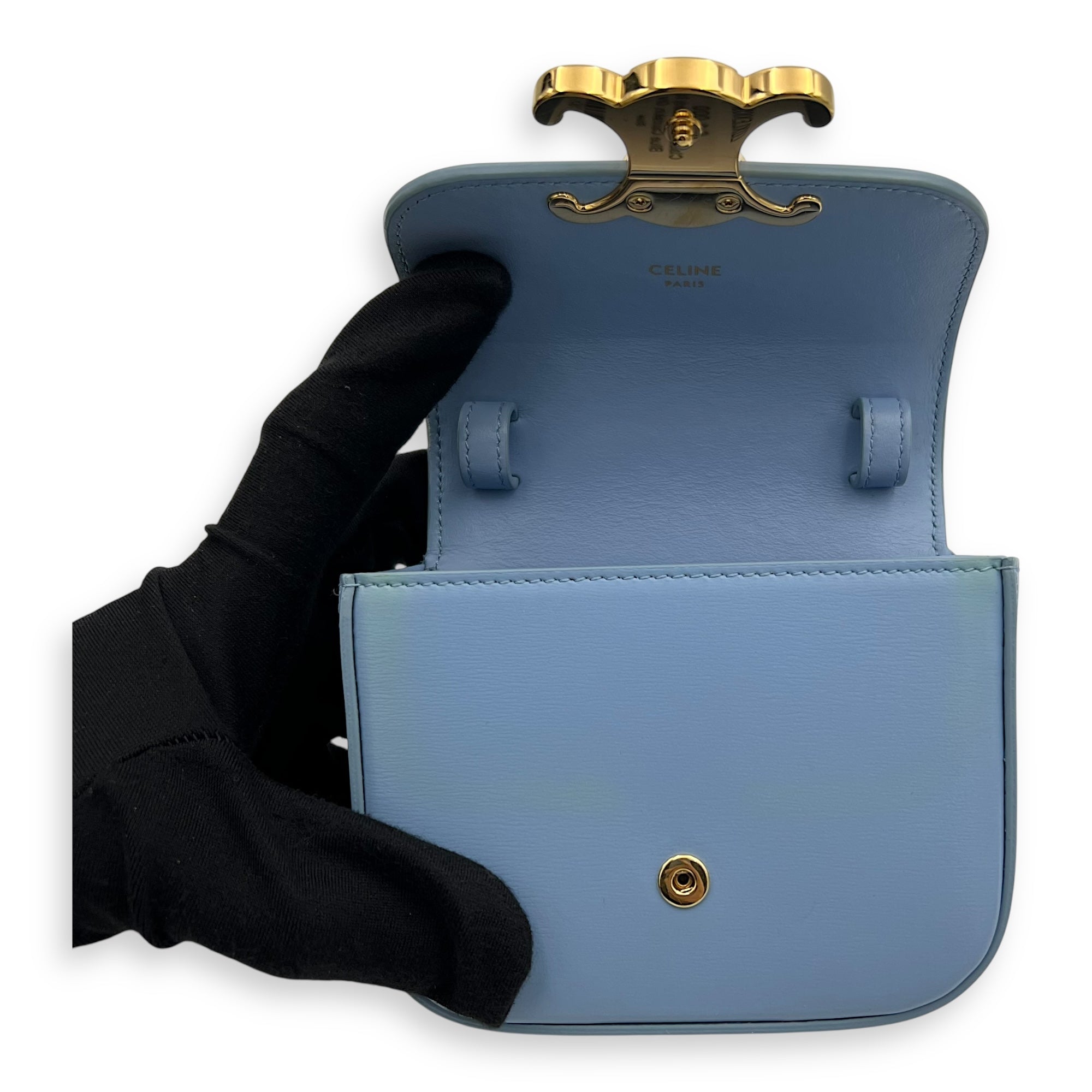 Claude Crossbody Bag Blue in Calfskin, Gold hardware - Image 8