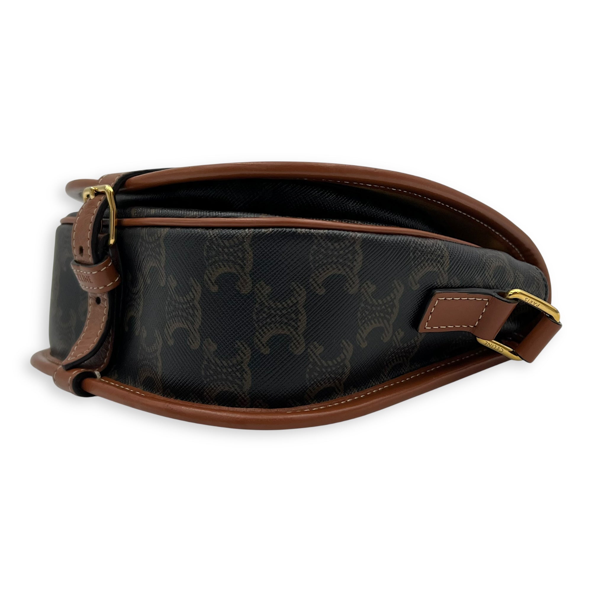 Folco Crossbody Bag Brown in Coated Canvas, Gold hardware - Image 9