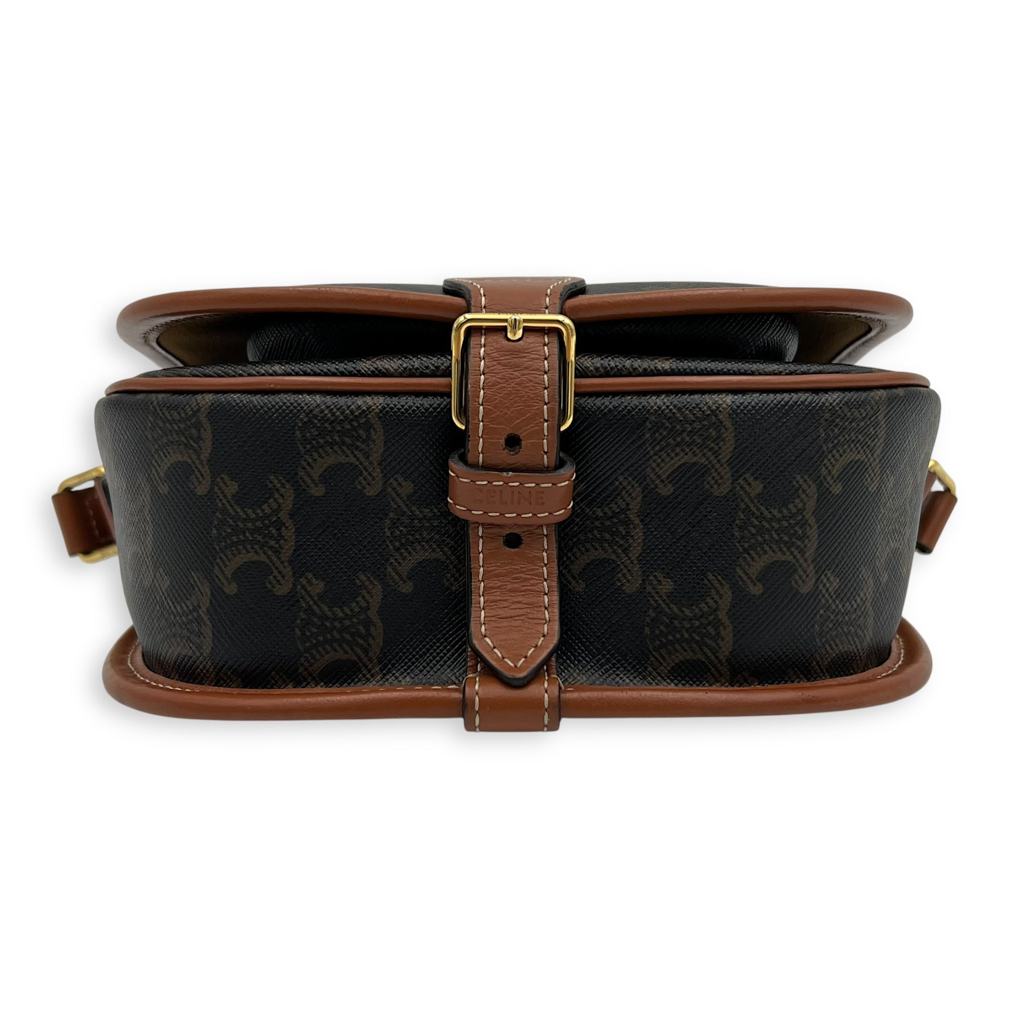 Folco Crossbody Bag Brown in Coated Canvas, Gold hardware - Image 6