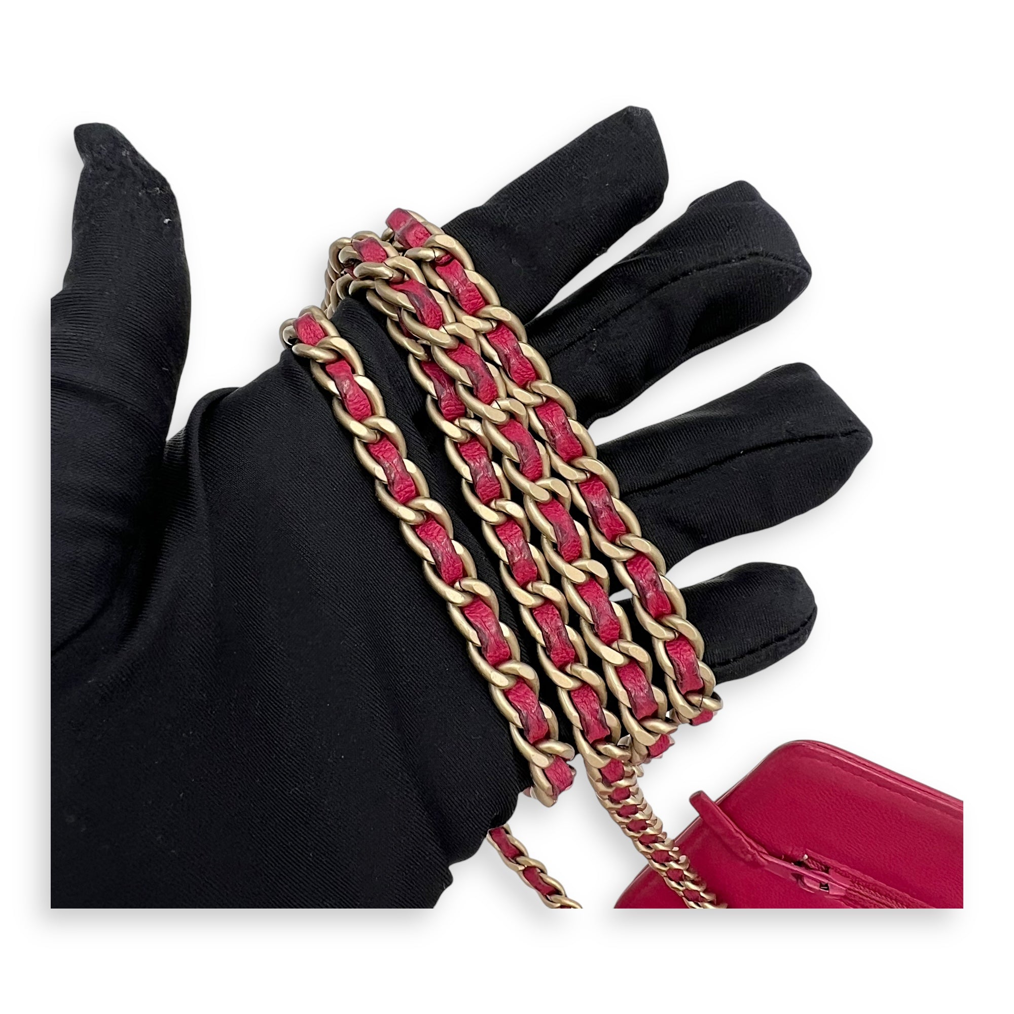 Camelia Pink Wallet On Chain in Lambskin, Gold hardware - Image 13