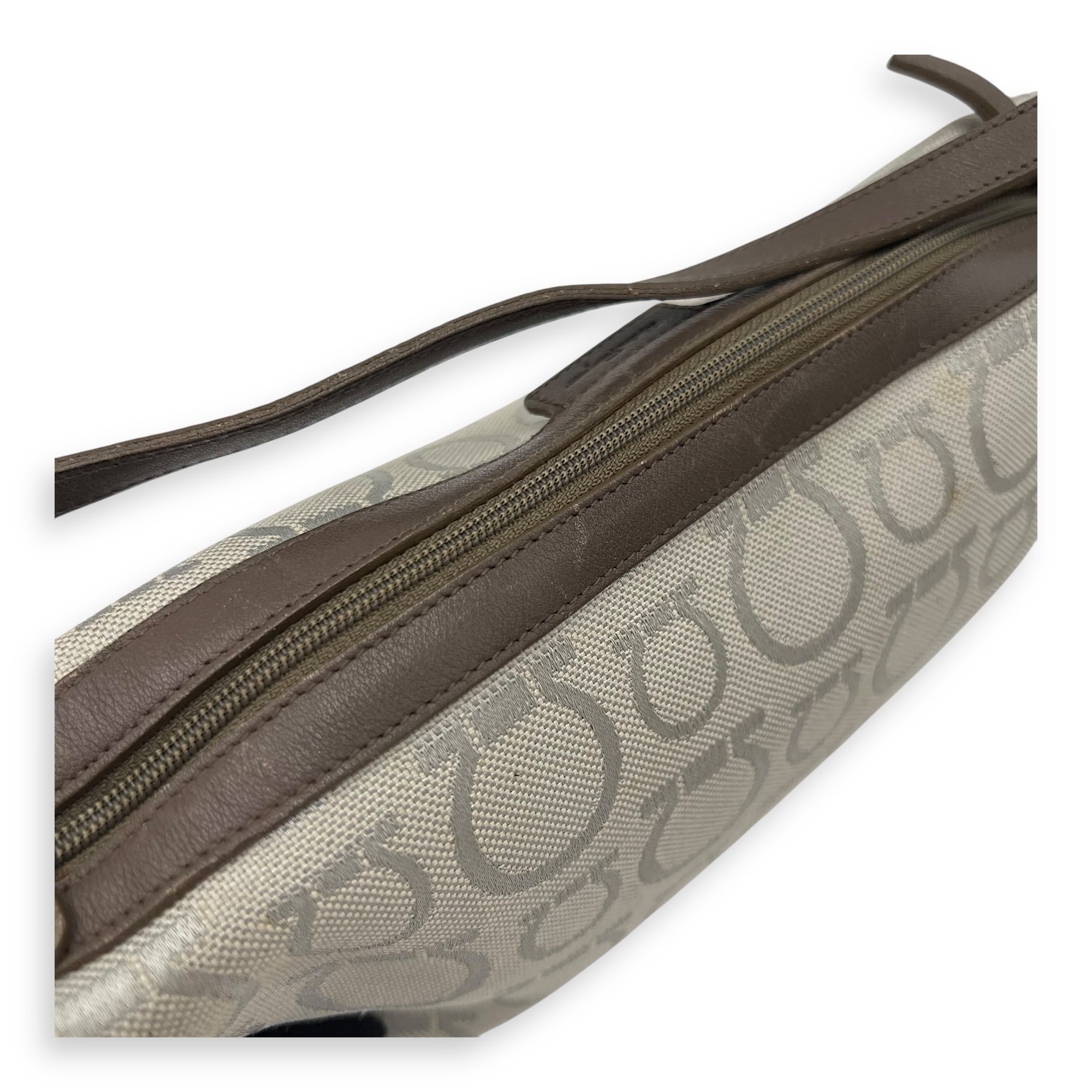 Gancini White Shoulder Bag in Canvas, Silver hardware - Image 12