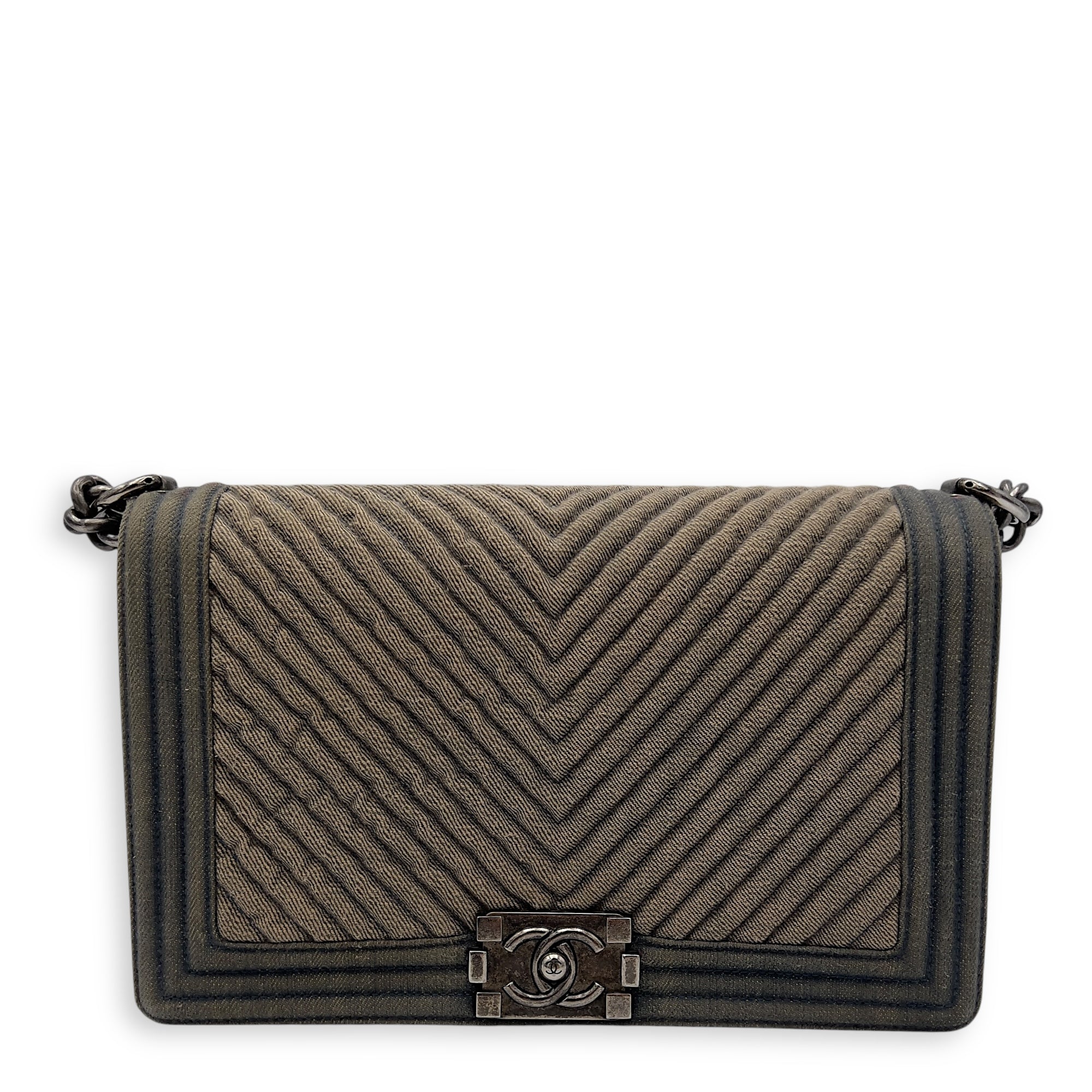 Boy Medium Blue Shoulder Bag in Denim, Ruthenium hardware