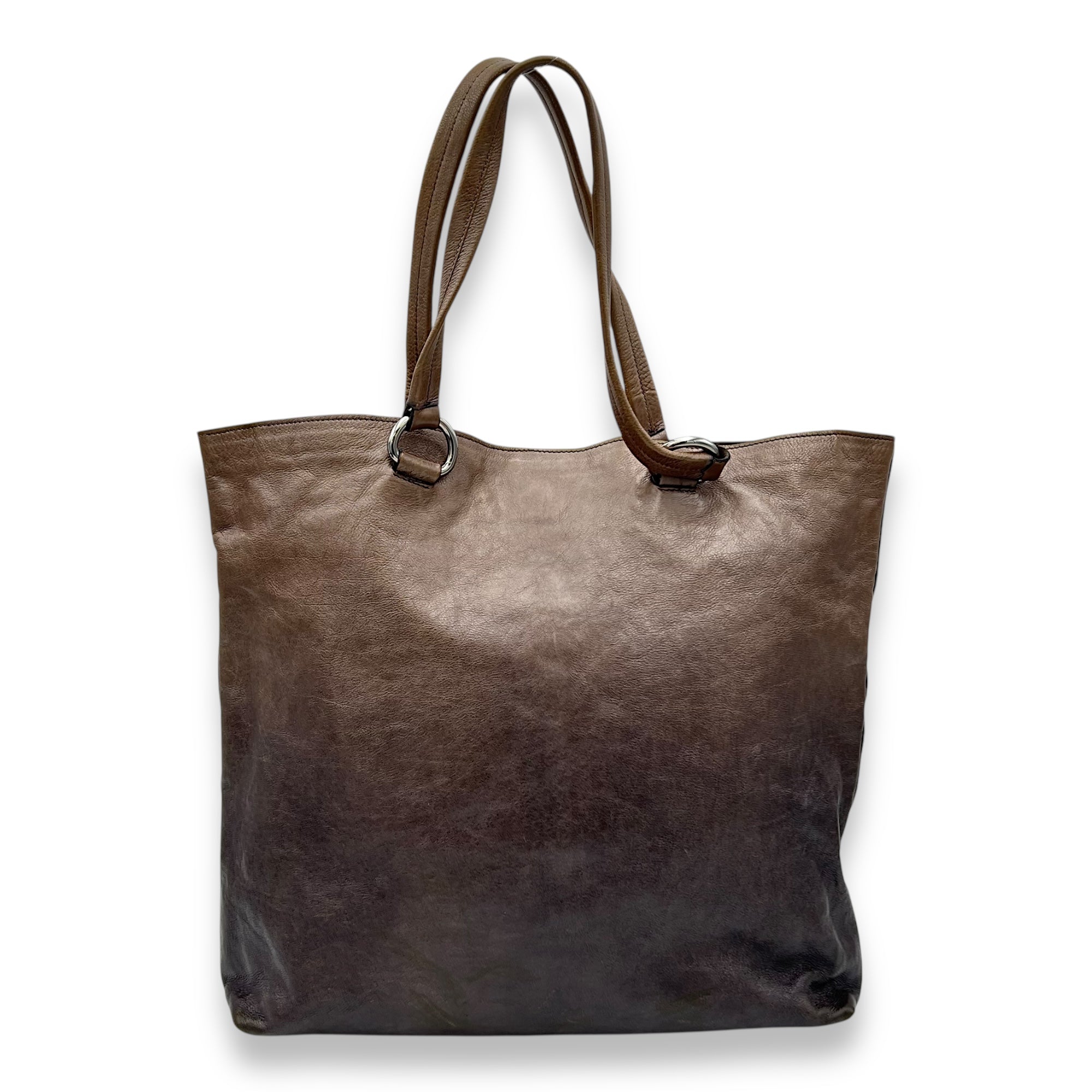 Vitello Shine Brown Tote Bag in Calfskin, Silver hardware - Image 3