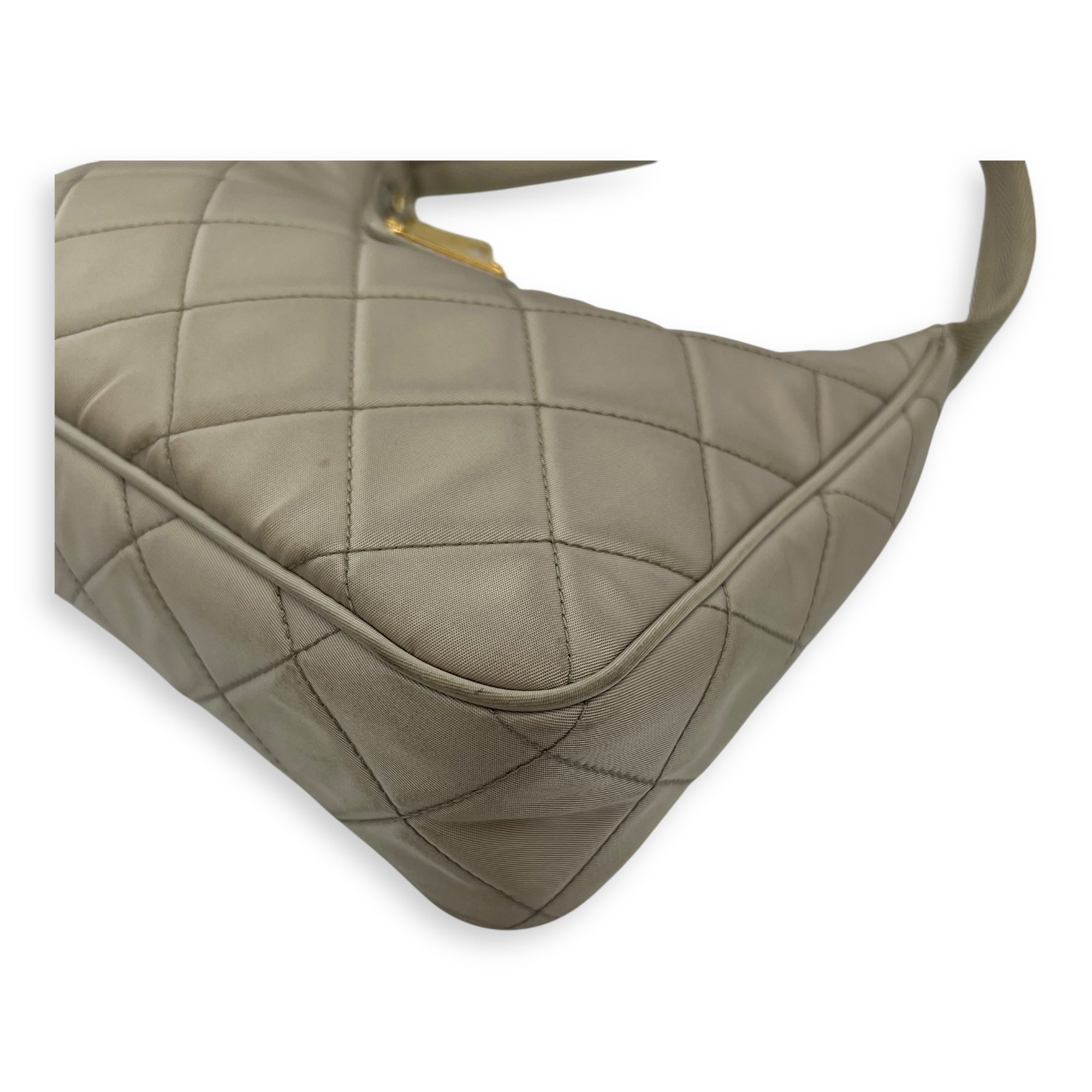 Re-Edition Shoulder Bag Beige in Re-Nylon, Gold hardware - Image 17