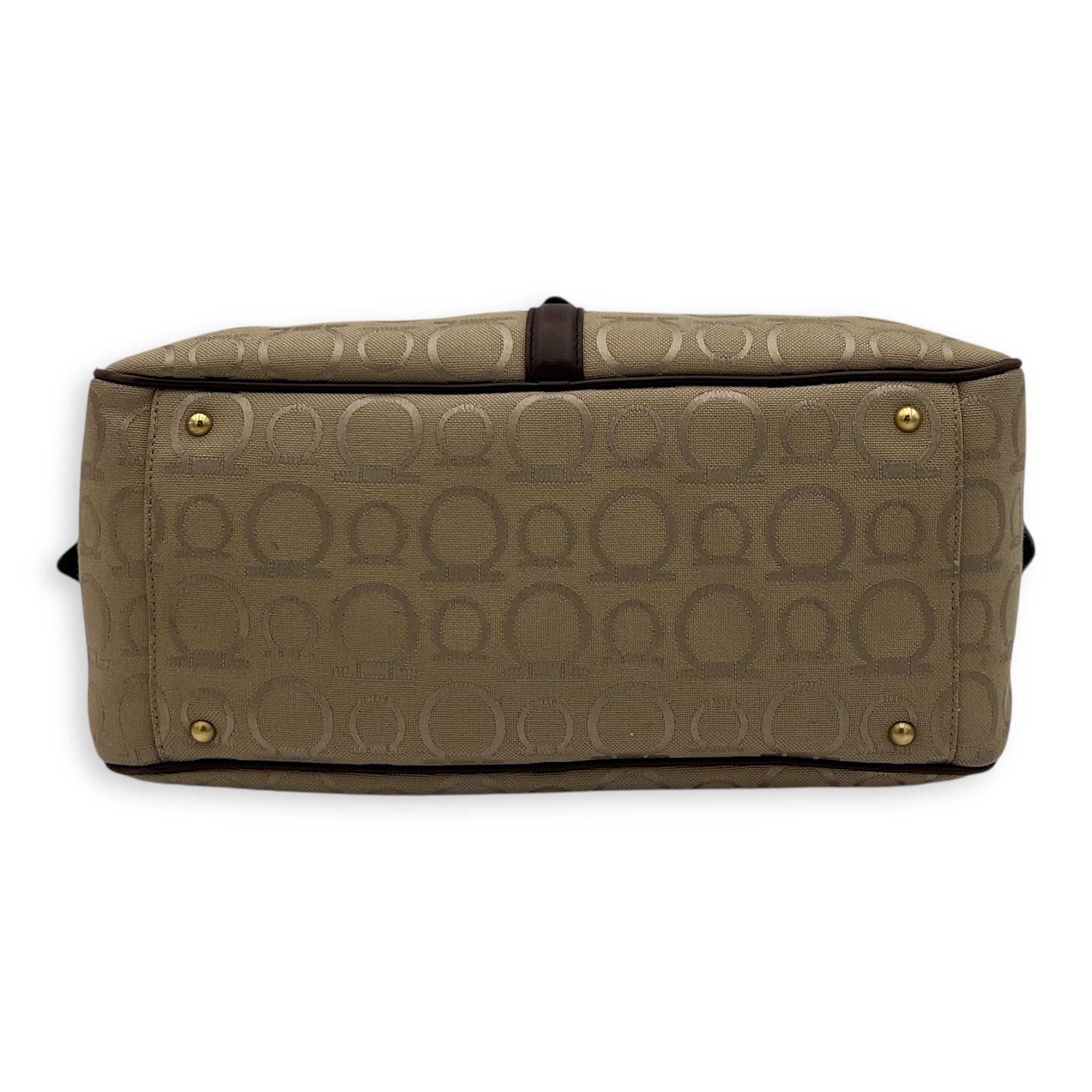 Gancini Beige Shoulder Bag in Canvas, Gold hardware - Image 6