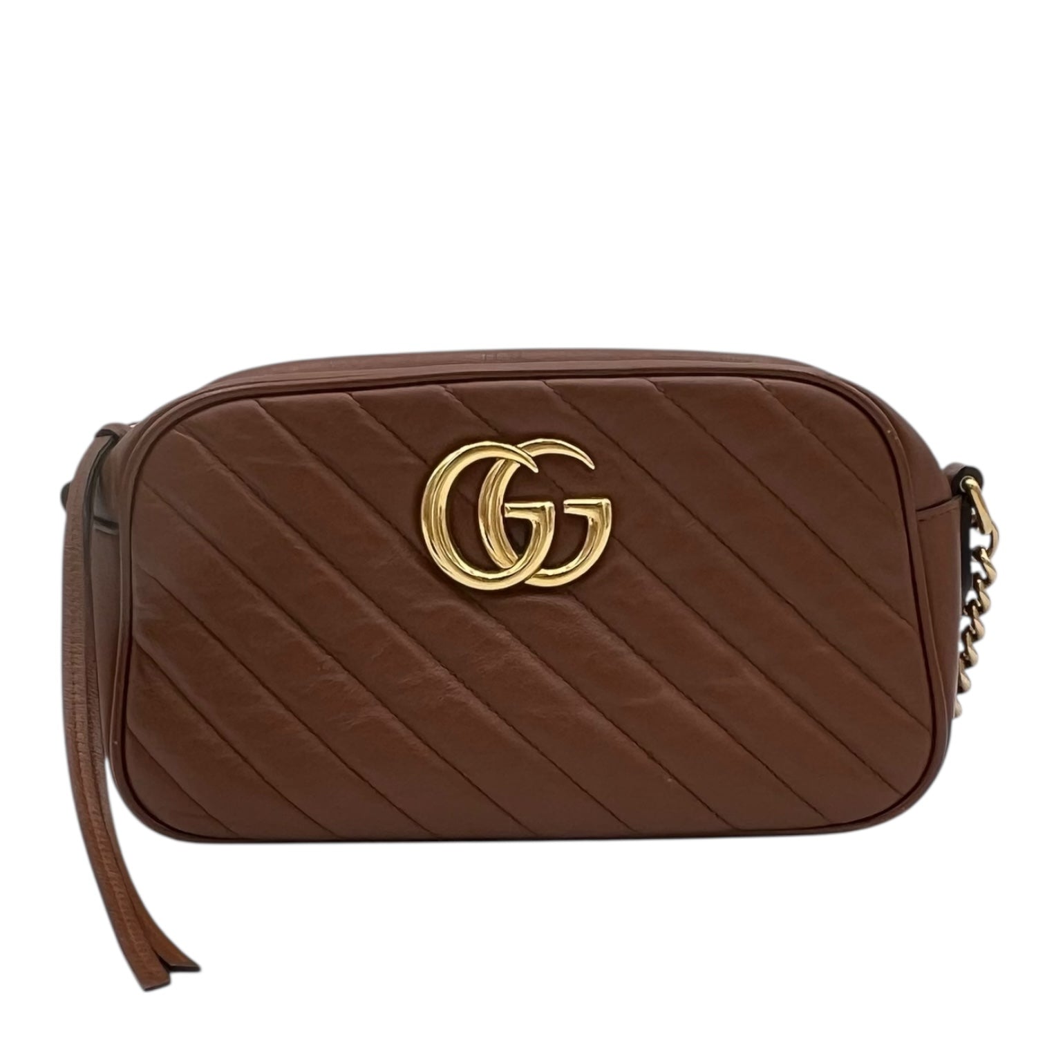 GG Marmont Small Gold Shoulder Bag in Calfskin, Gold hardware