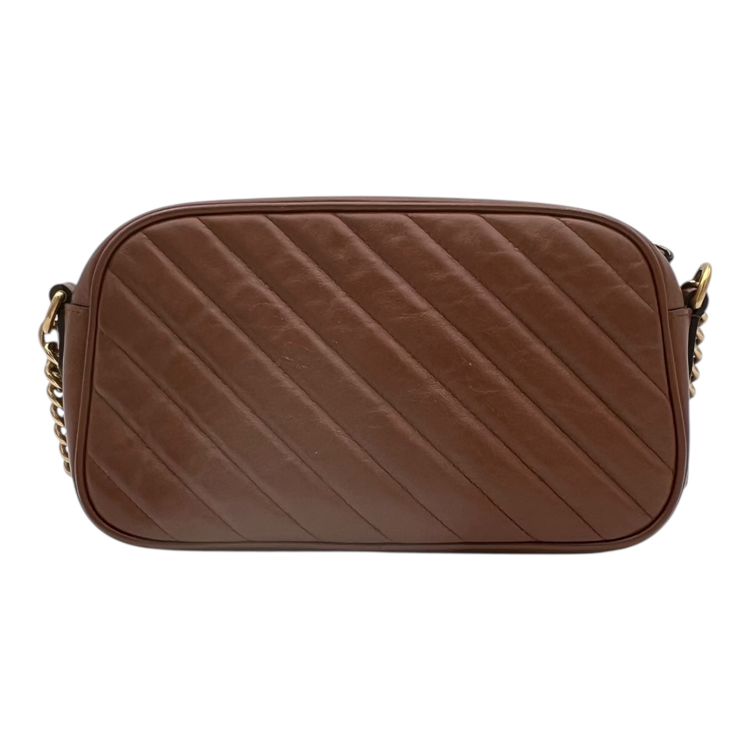 GG Marmont Small Gold Shoulder Bag in Calfskin, Gold hardware - Image 3