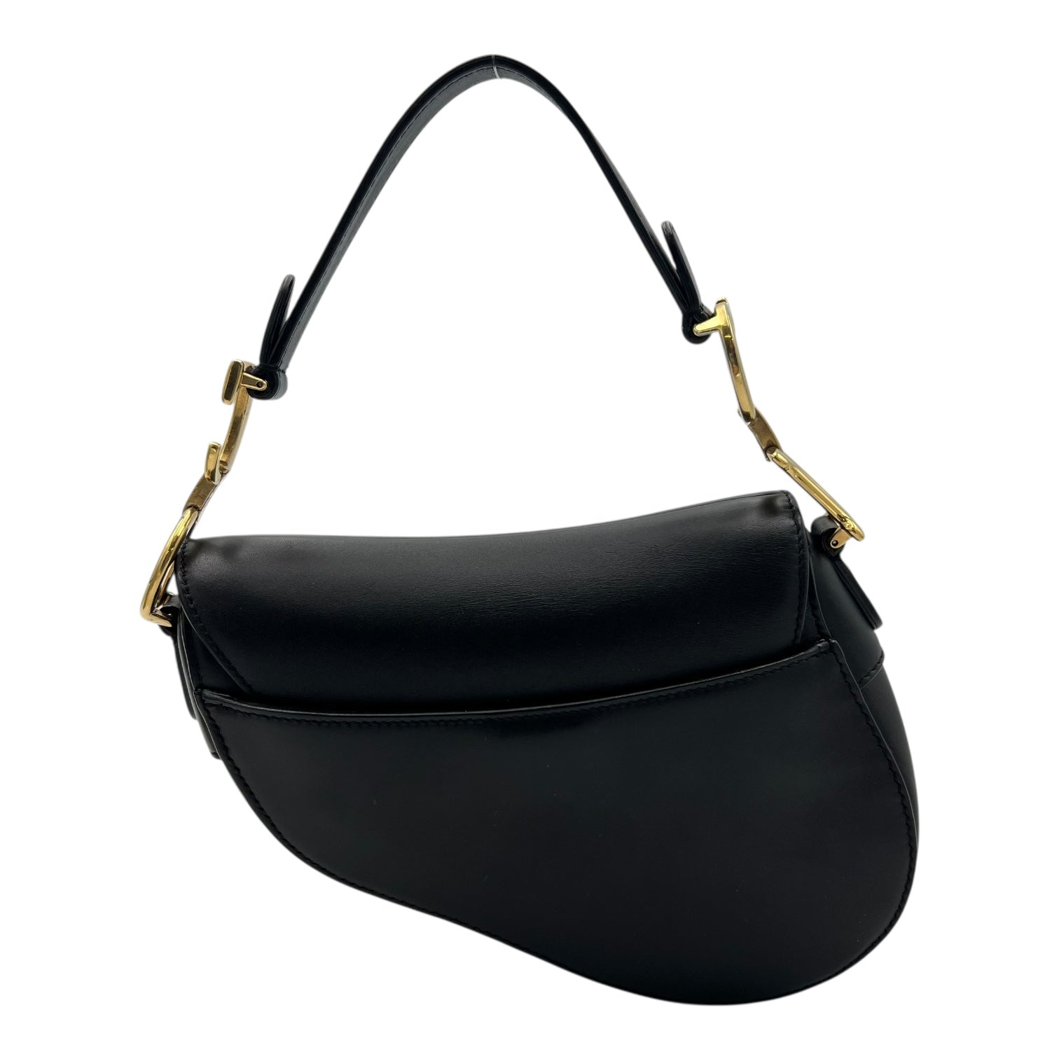 Saddle Shoulder Bag Mini Black in Calfskin, Gold hardware - Image 3