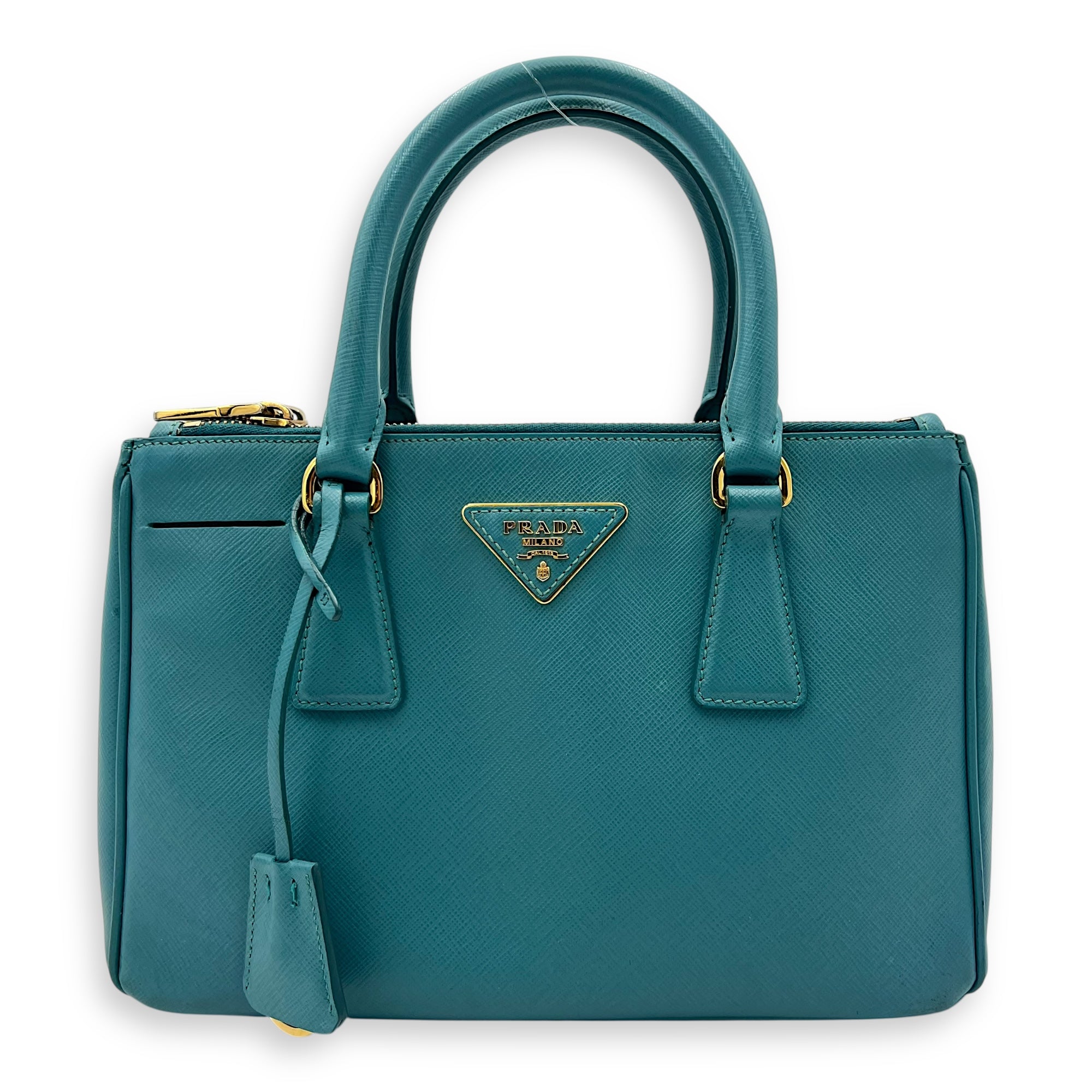 Galleria Top Handle Bag Blue in Saffiano Leather, Gold hardware