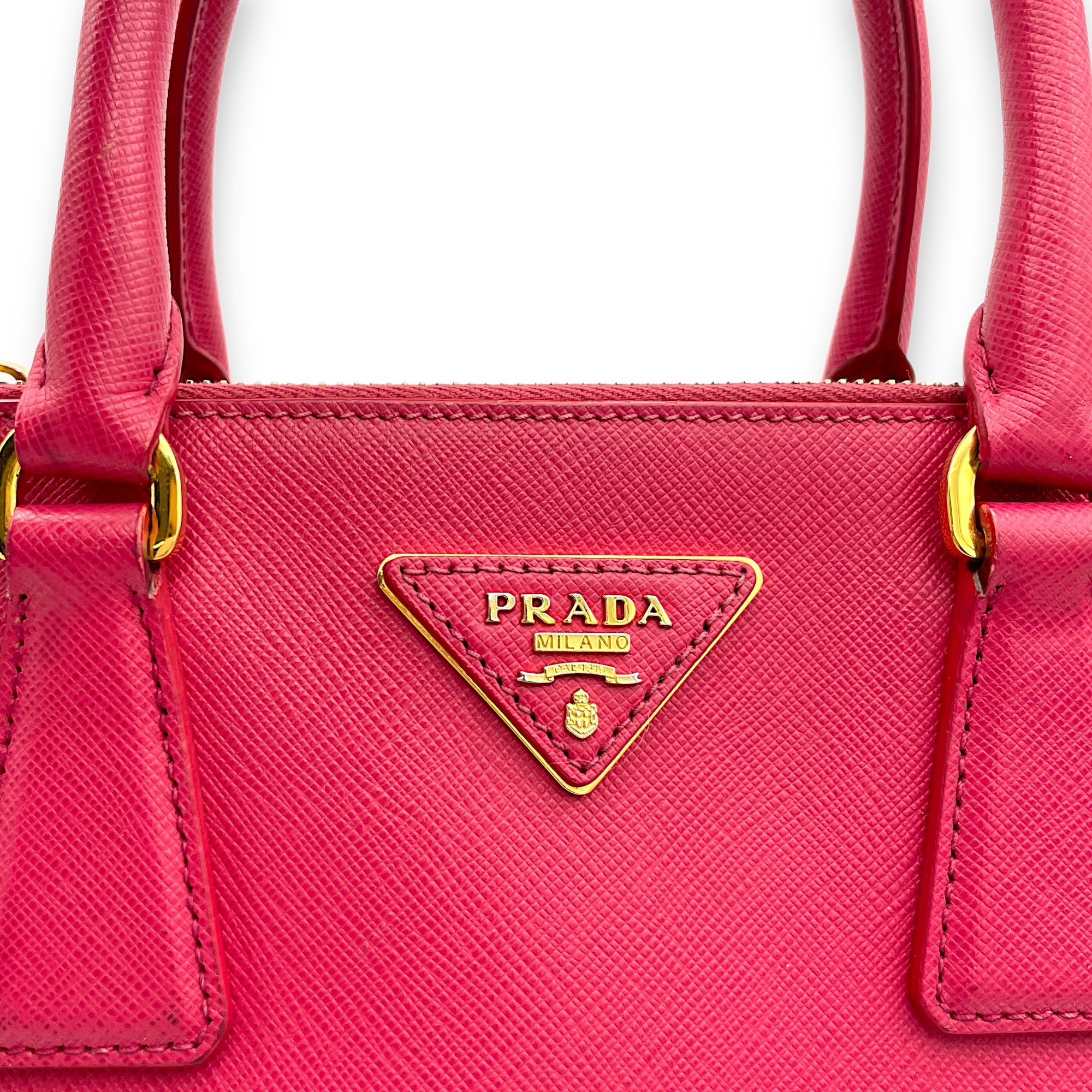 Galleria Small Pink Top Handle Bag in Saffiano Leather, Gold hardware - Image 8
