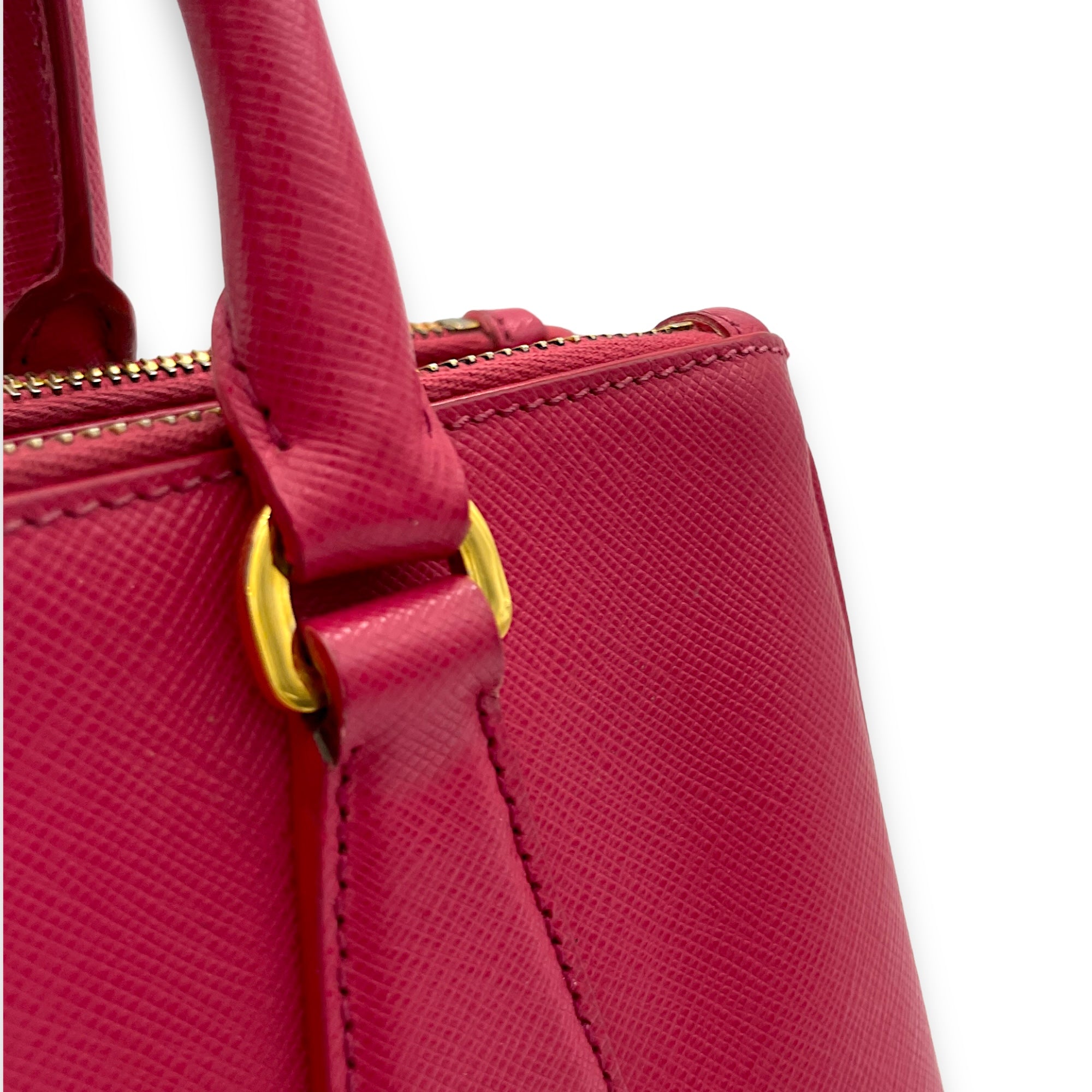 Galleria Small Pink Top Handle Bag in Saffiano Leather, Gold hardware - Image 10