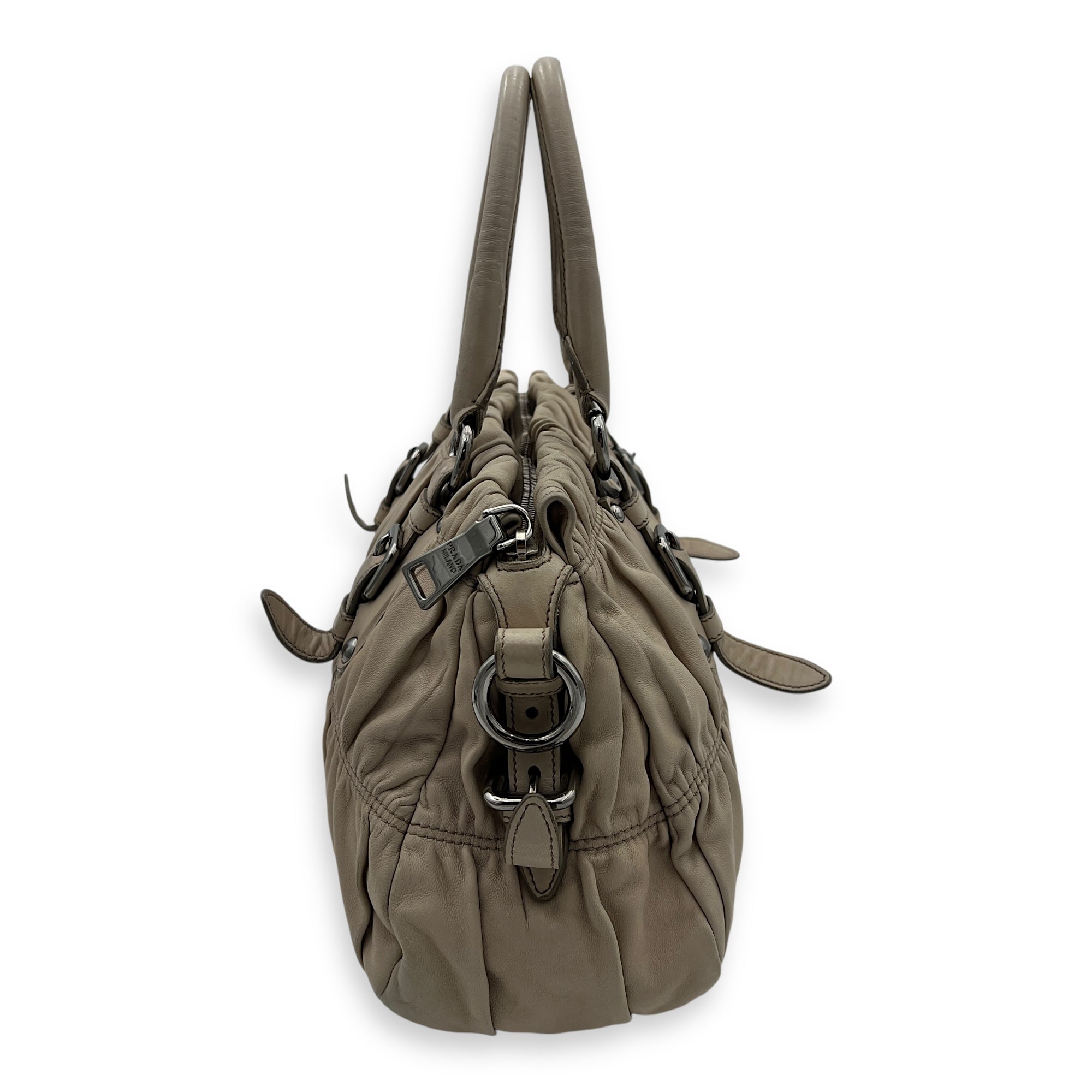 Gaufre Satchel Beige Top Handle Bag in Lambskin, Silver hardware - Image 4